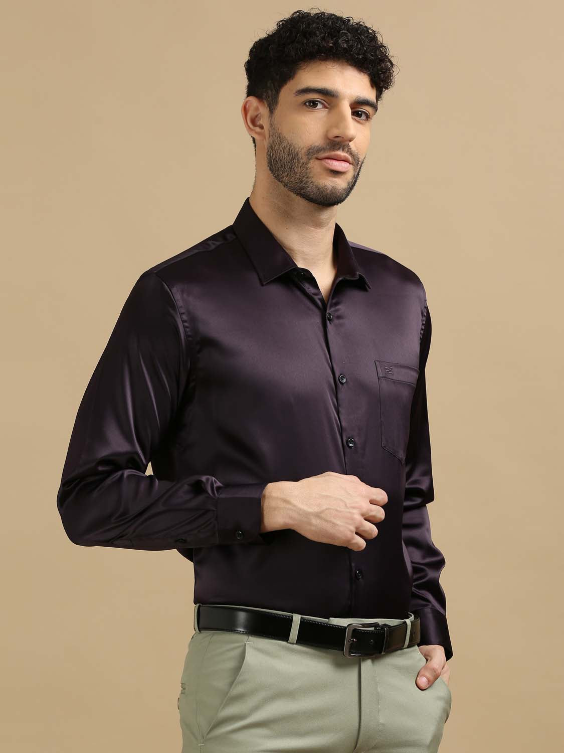  Brown Satin Shirt for Men