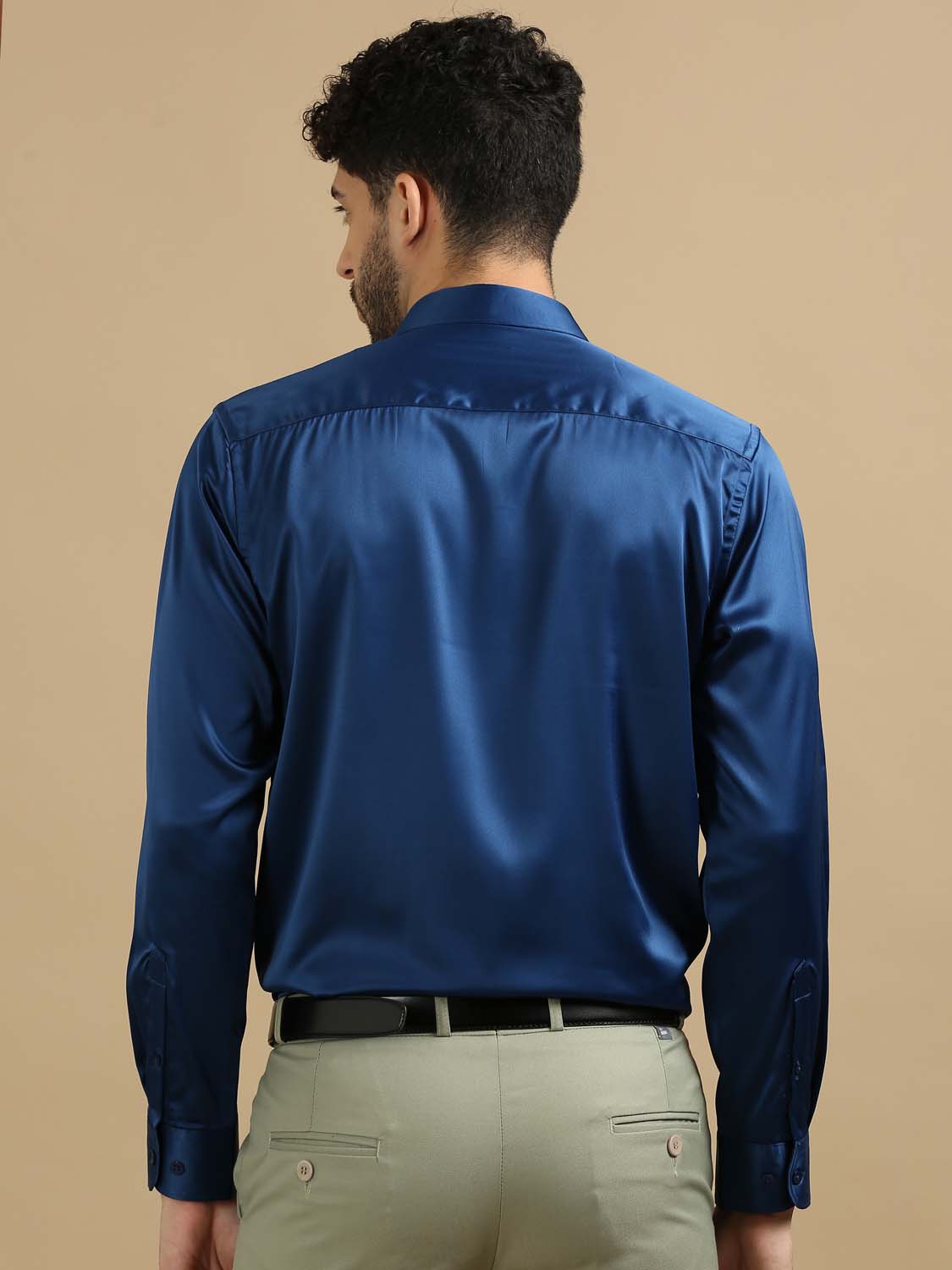 Men Blue Satin Shirt