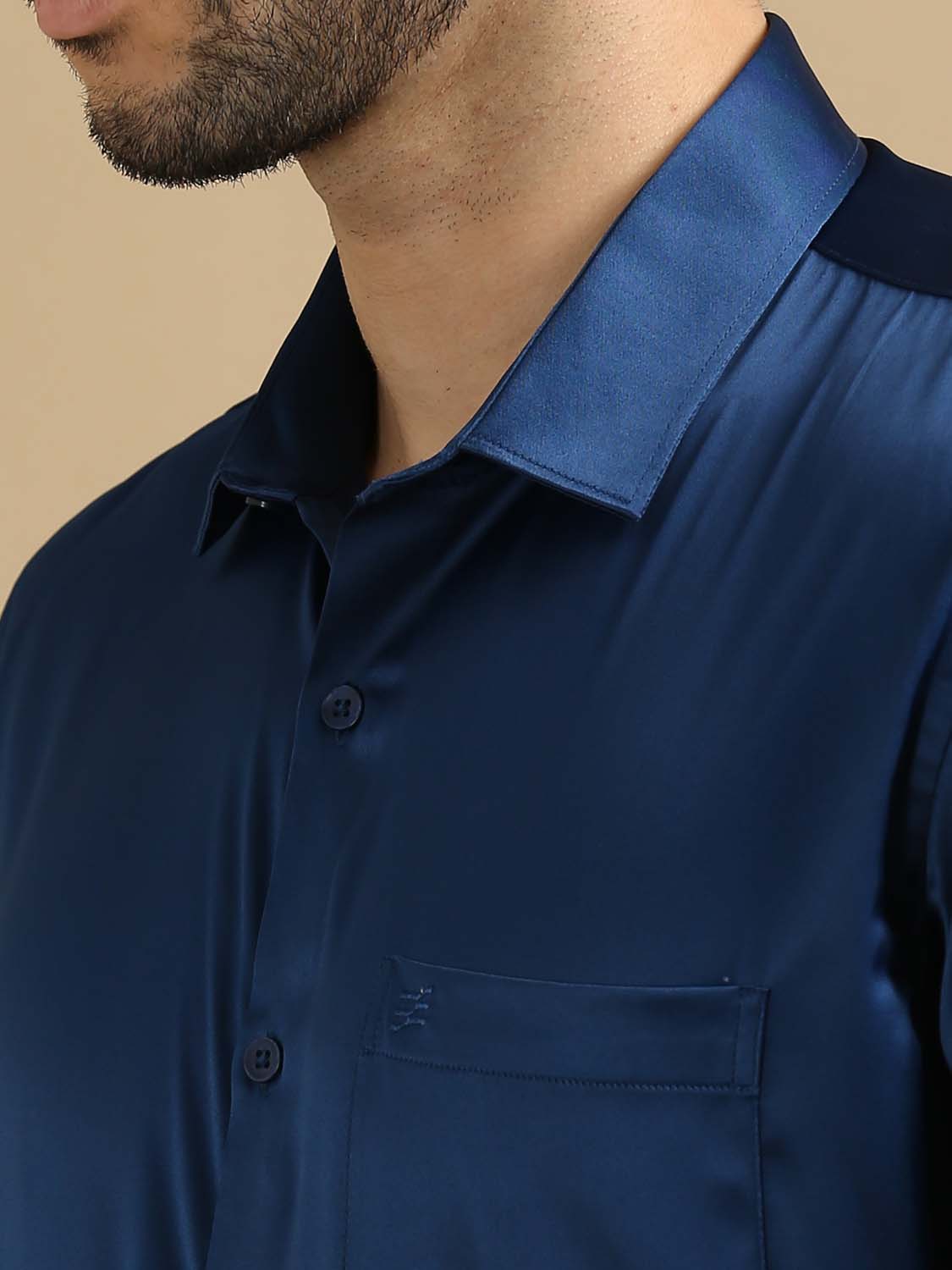 Men Blue Satin Shirt