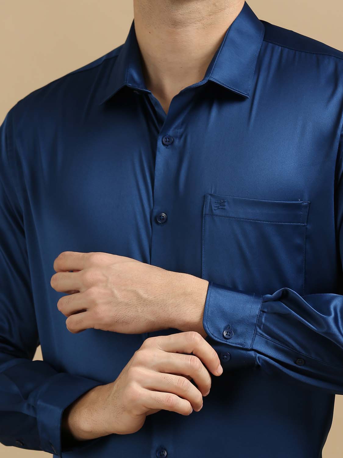 Men Blue Satin Shirt