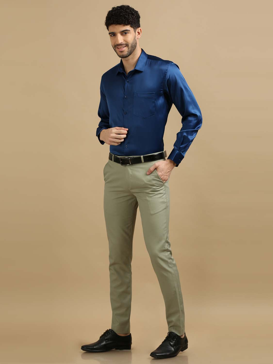 Men Blue Satin Shirt