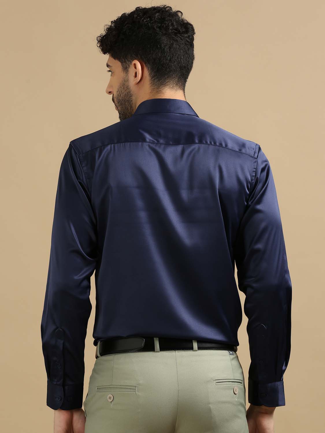 Men Dark Blue Party Wear Satin Shirt