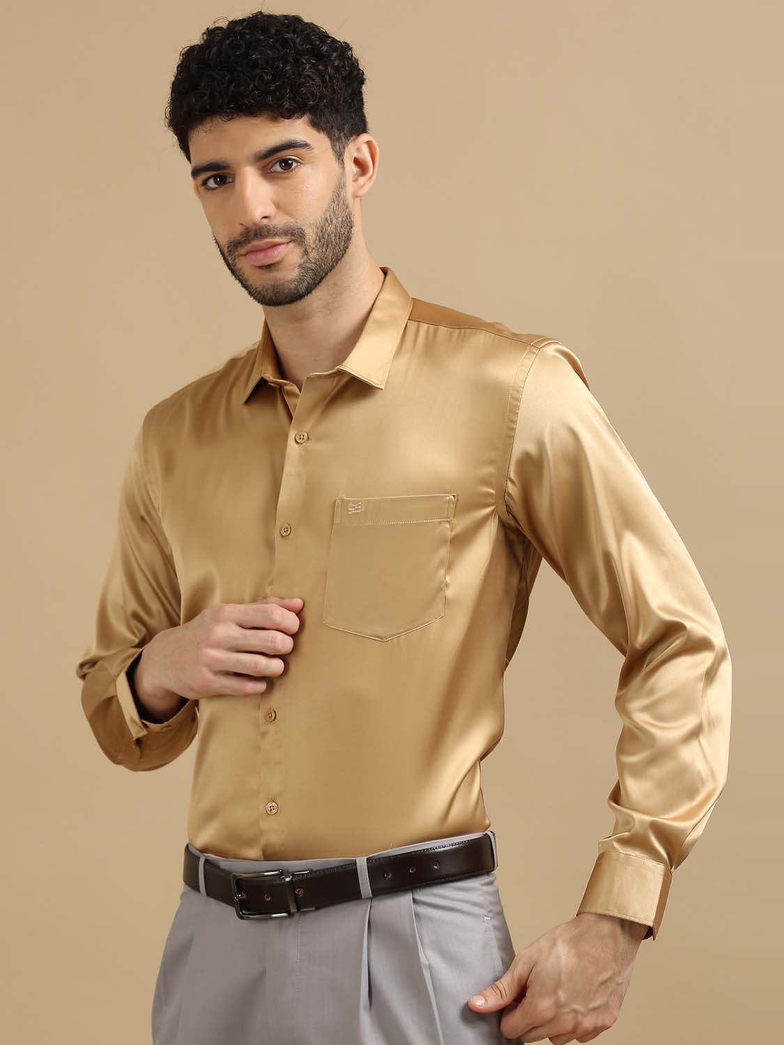 Solid Tan Shirt for Men 