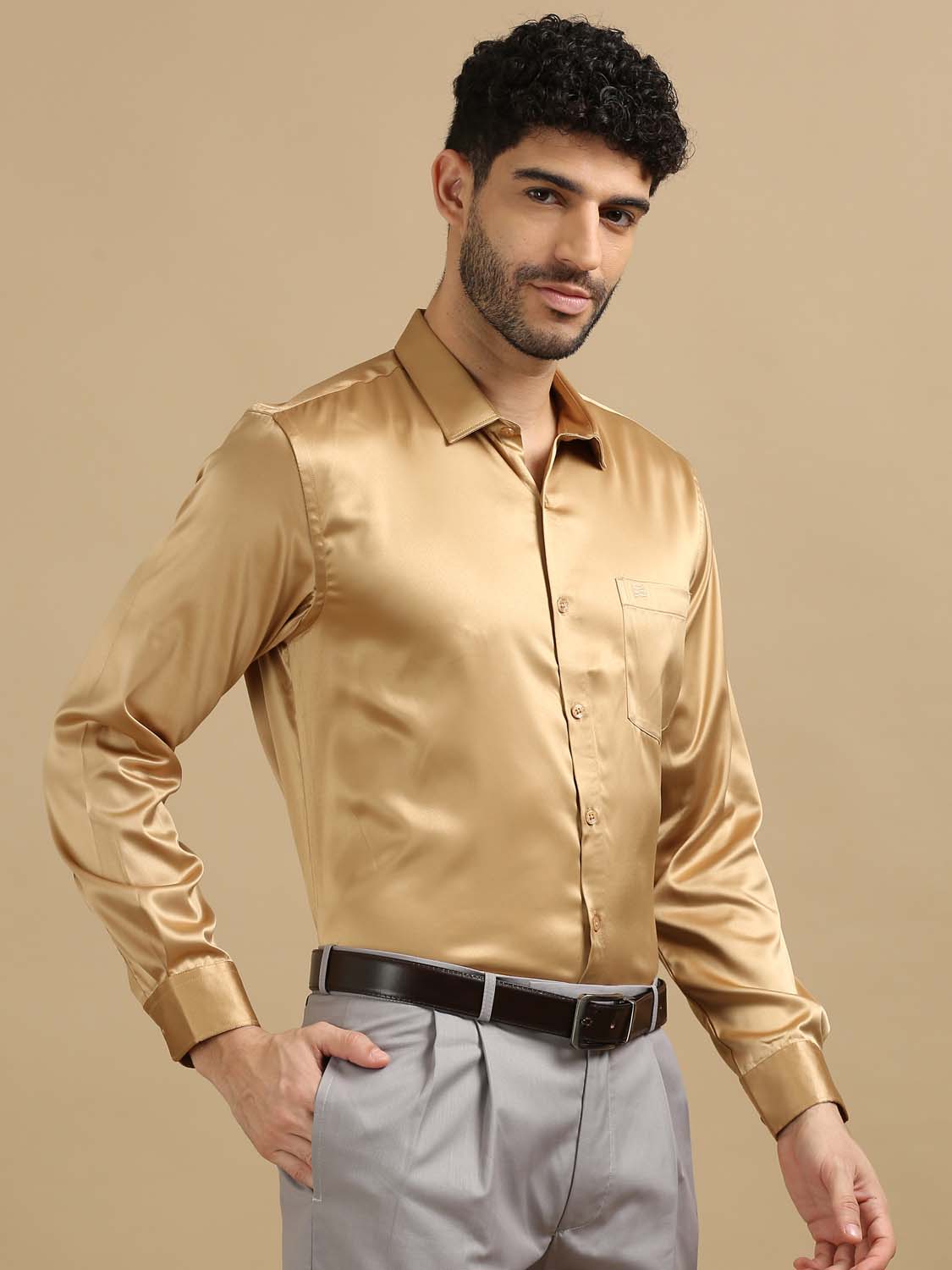 Solid Tan Shirt for Men 