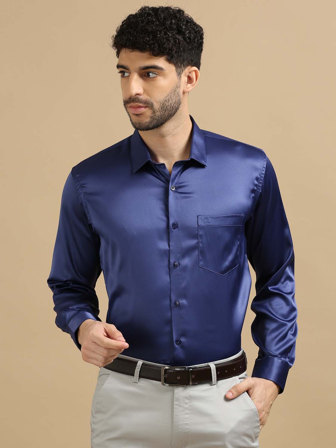 Dusky Navy Blue Satin Shirt 