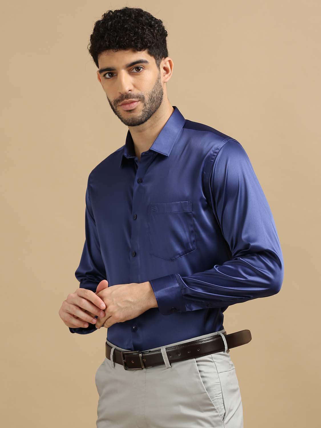 Dusky Navy Blue Satin Shirt 