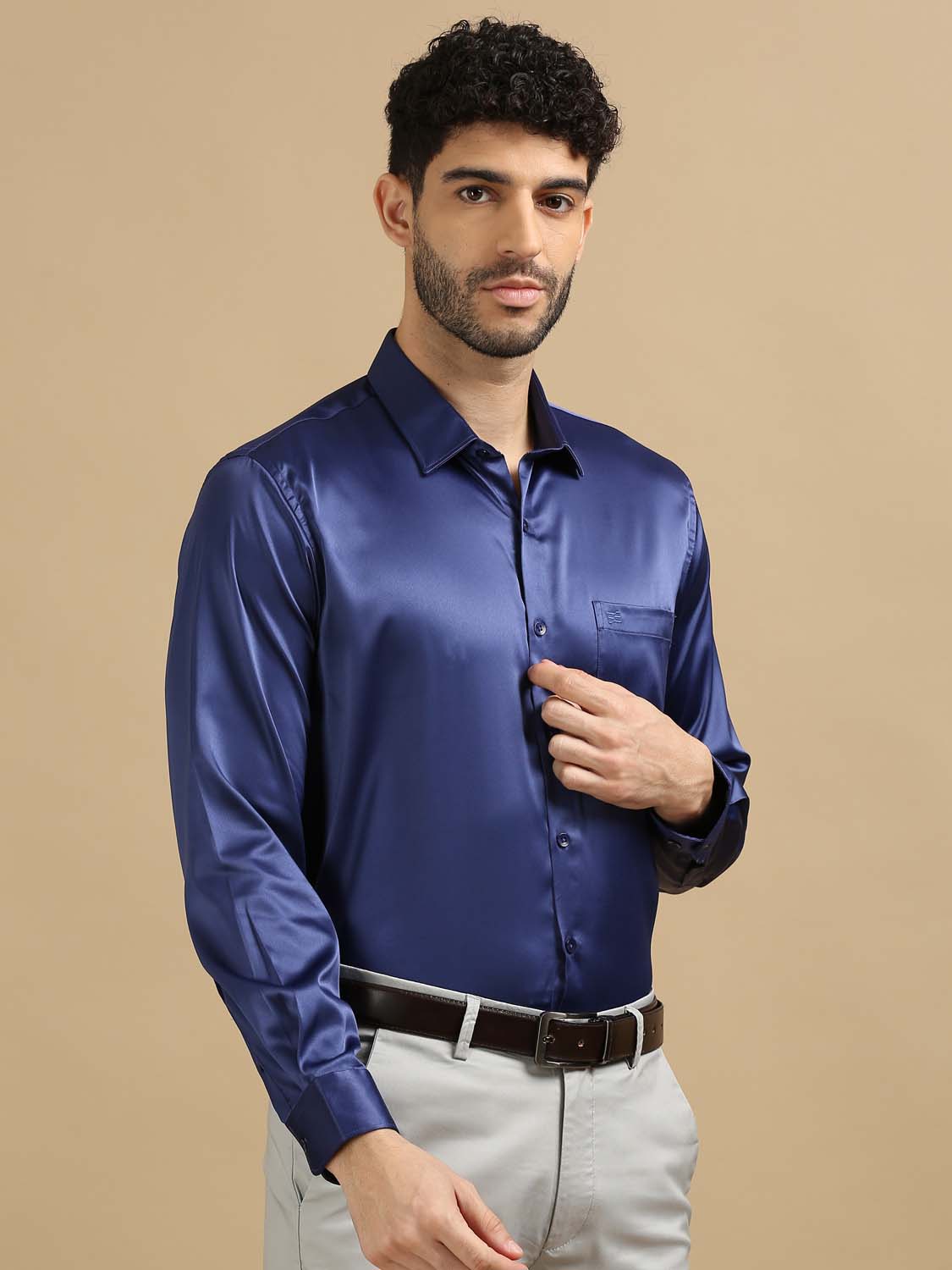 Dusky Navy Blue Satin Shirt 