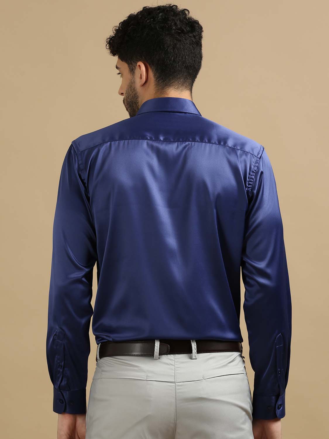 Dusky Navy Blue Satin Shirt 