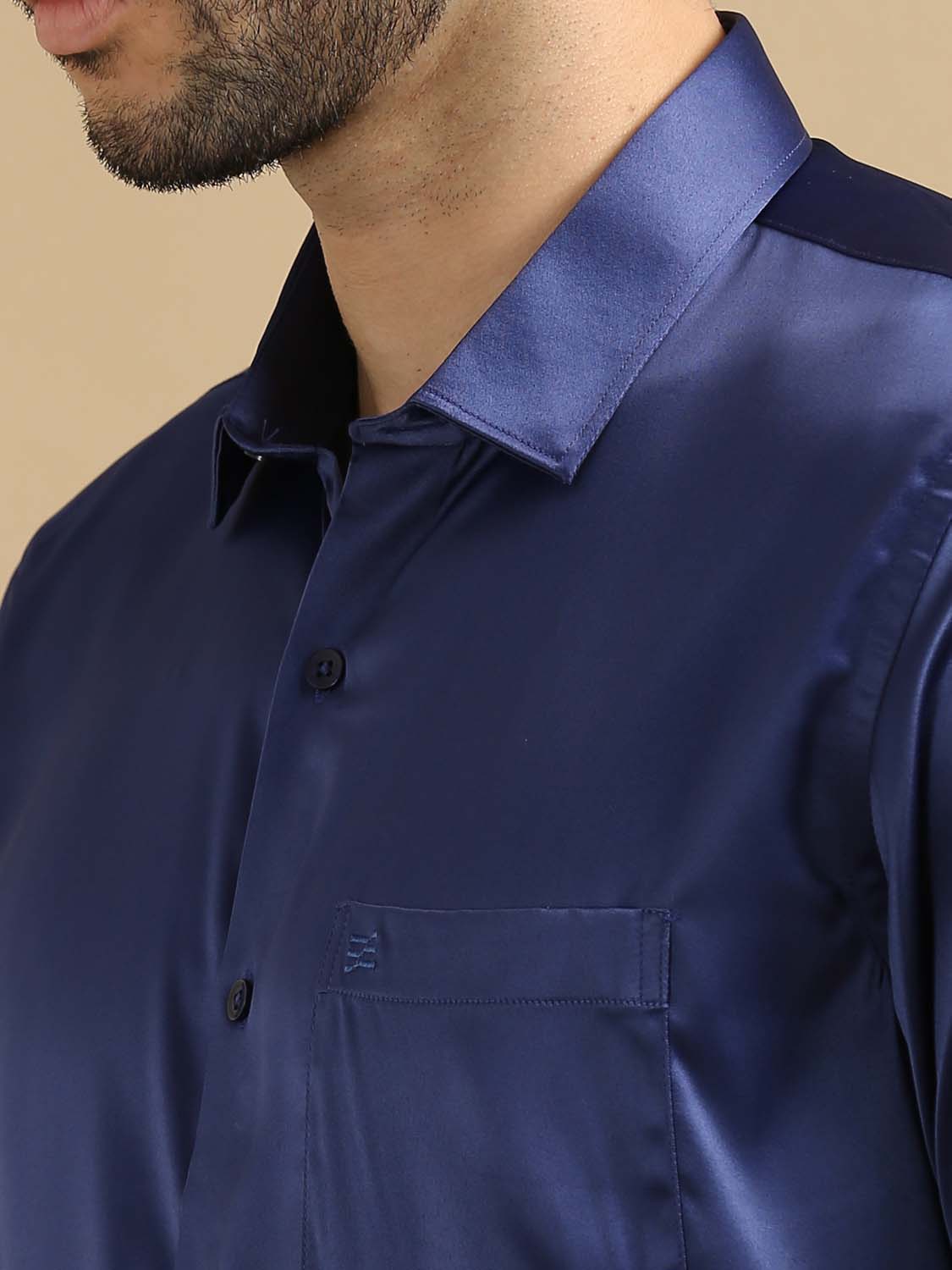 Dusky Navy Blue Satin Shirt 