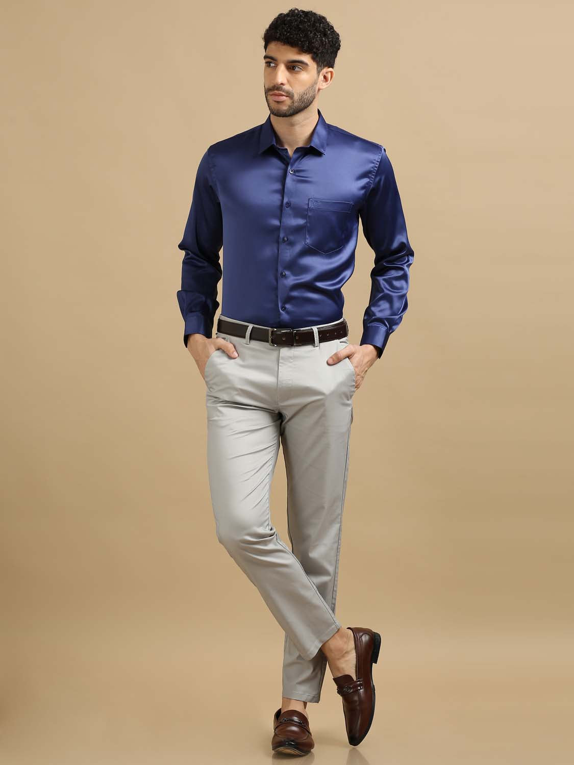 Dusky Navy Blue Satin Shirt 