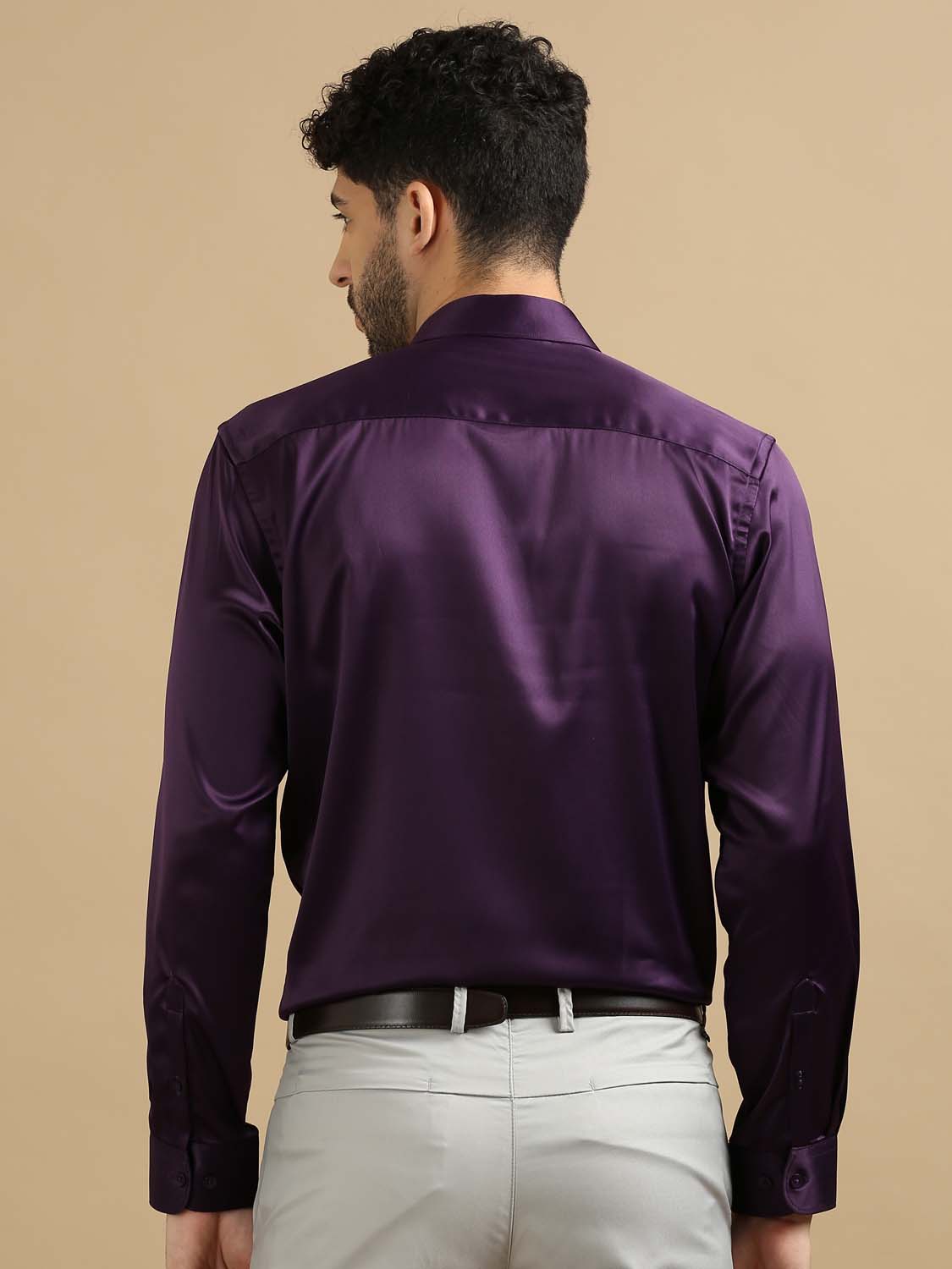 Men Dark Magenta Satin Shirt