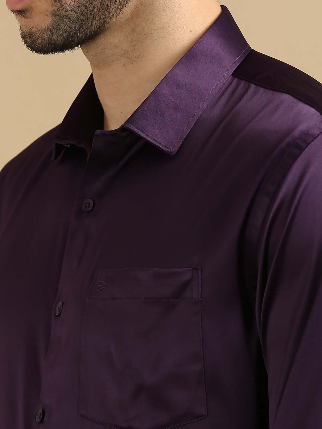 Men Dark Magenta Satin Shirt