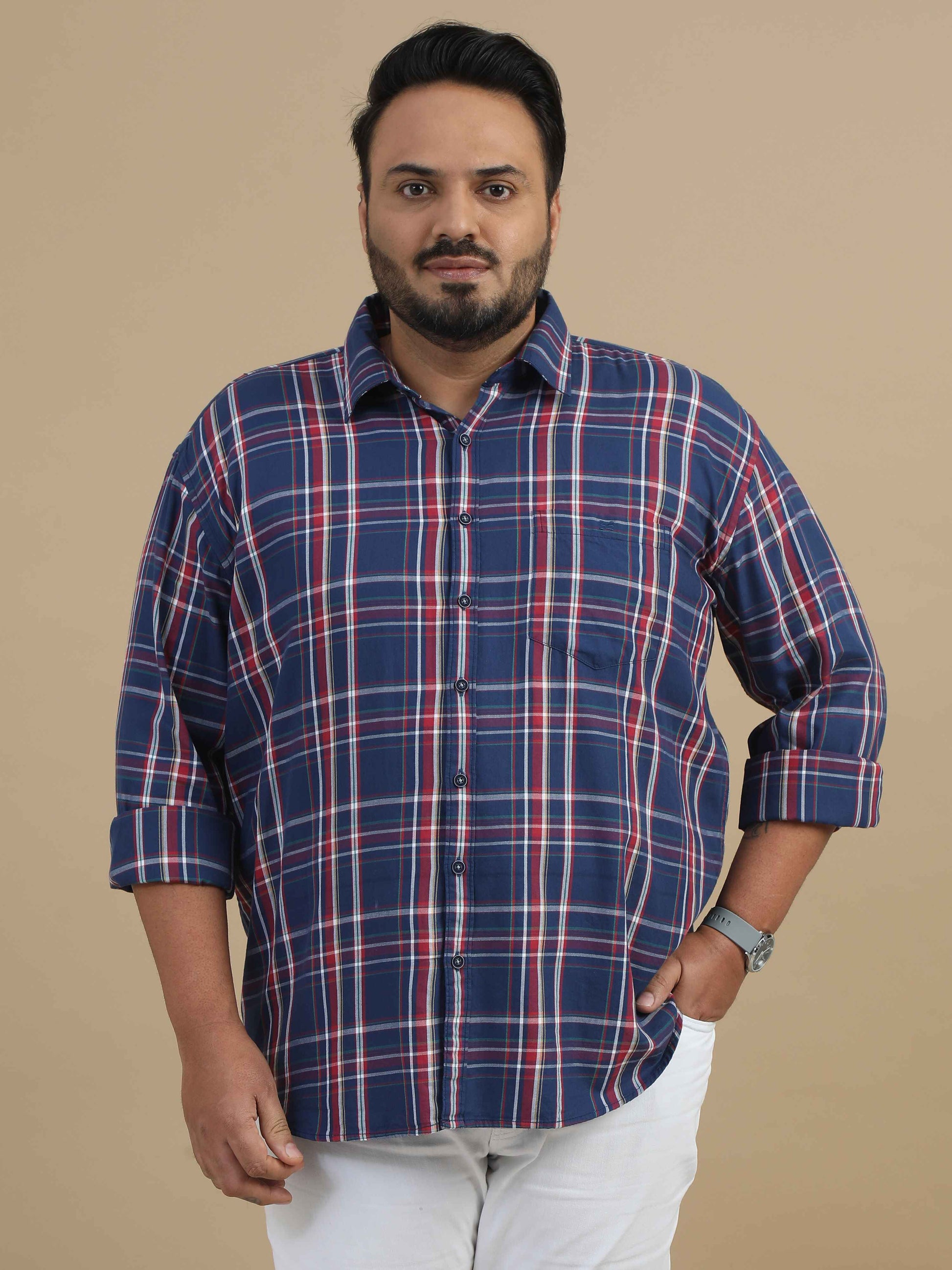  Plus Size Light Blue Check Shirt 