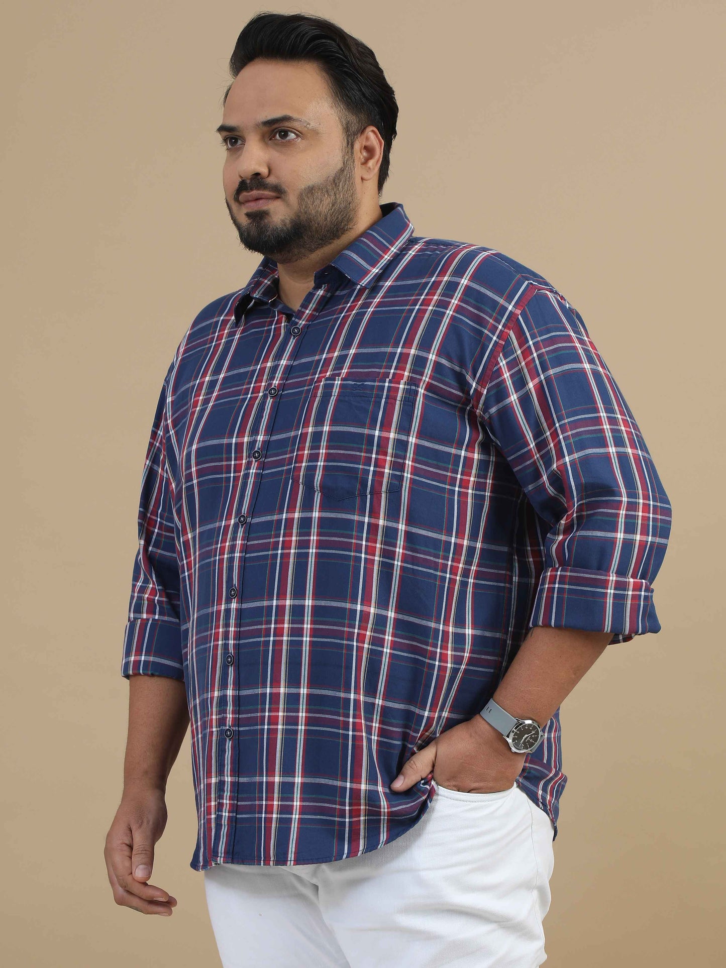  Plus Size Light Blue Check Shirt 