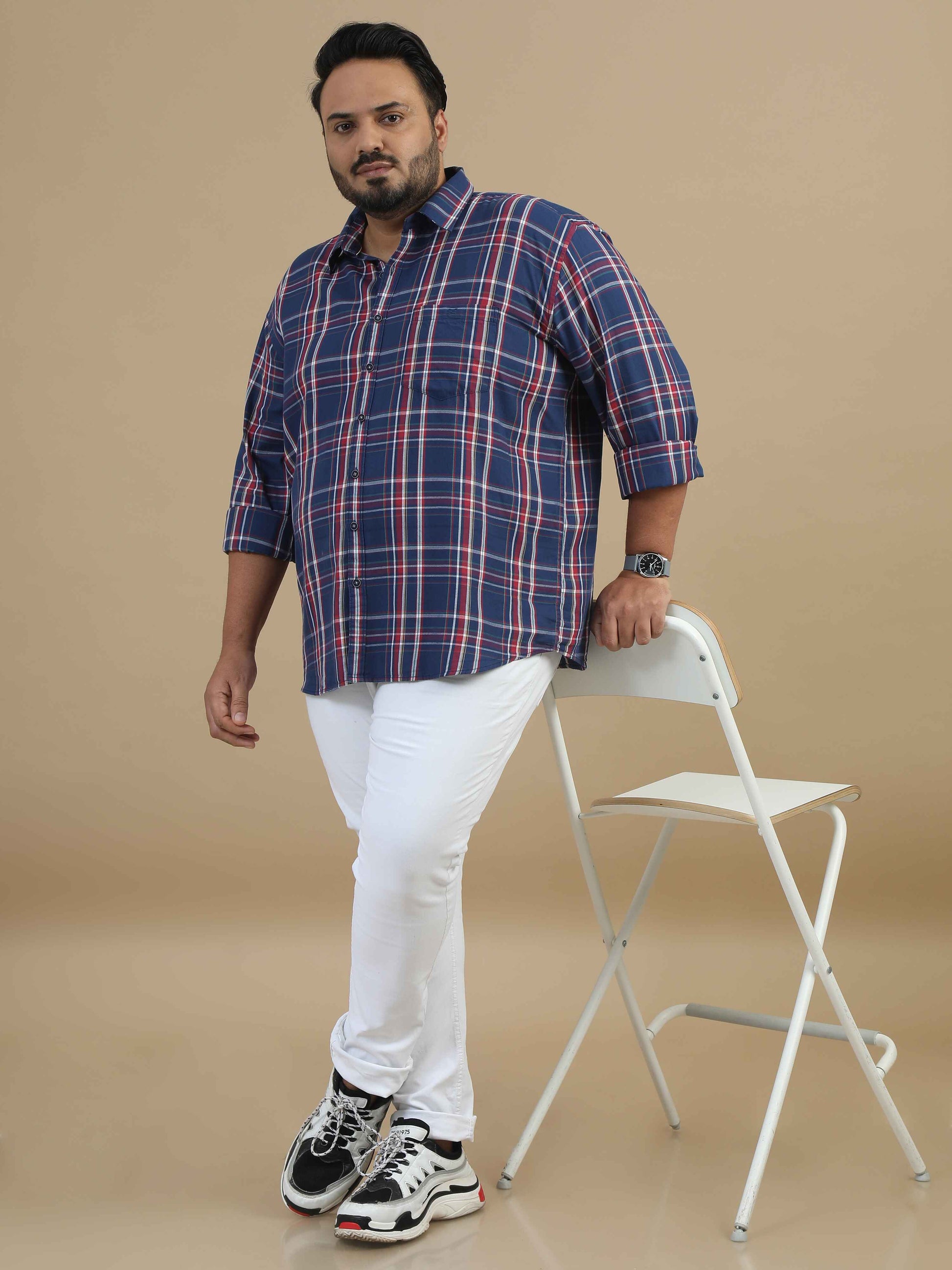  Plus Size Light Blue Check Shirt 