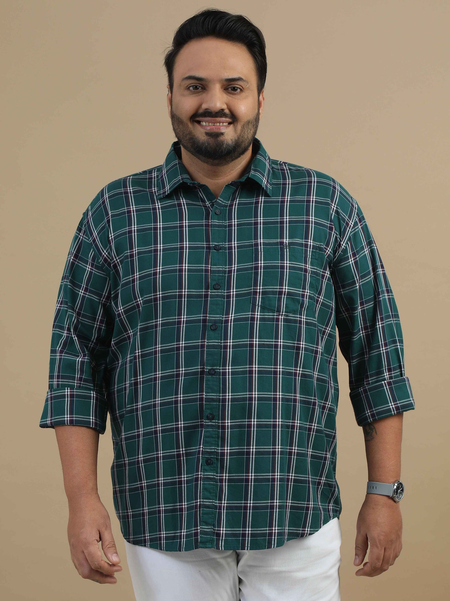 Dark Green Plus Size Shirts for Men