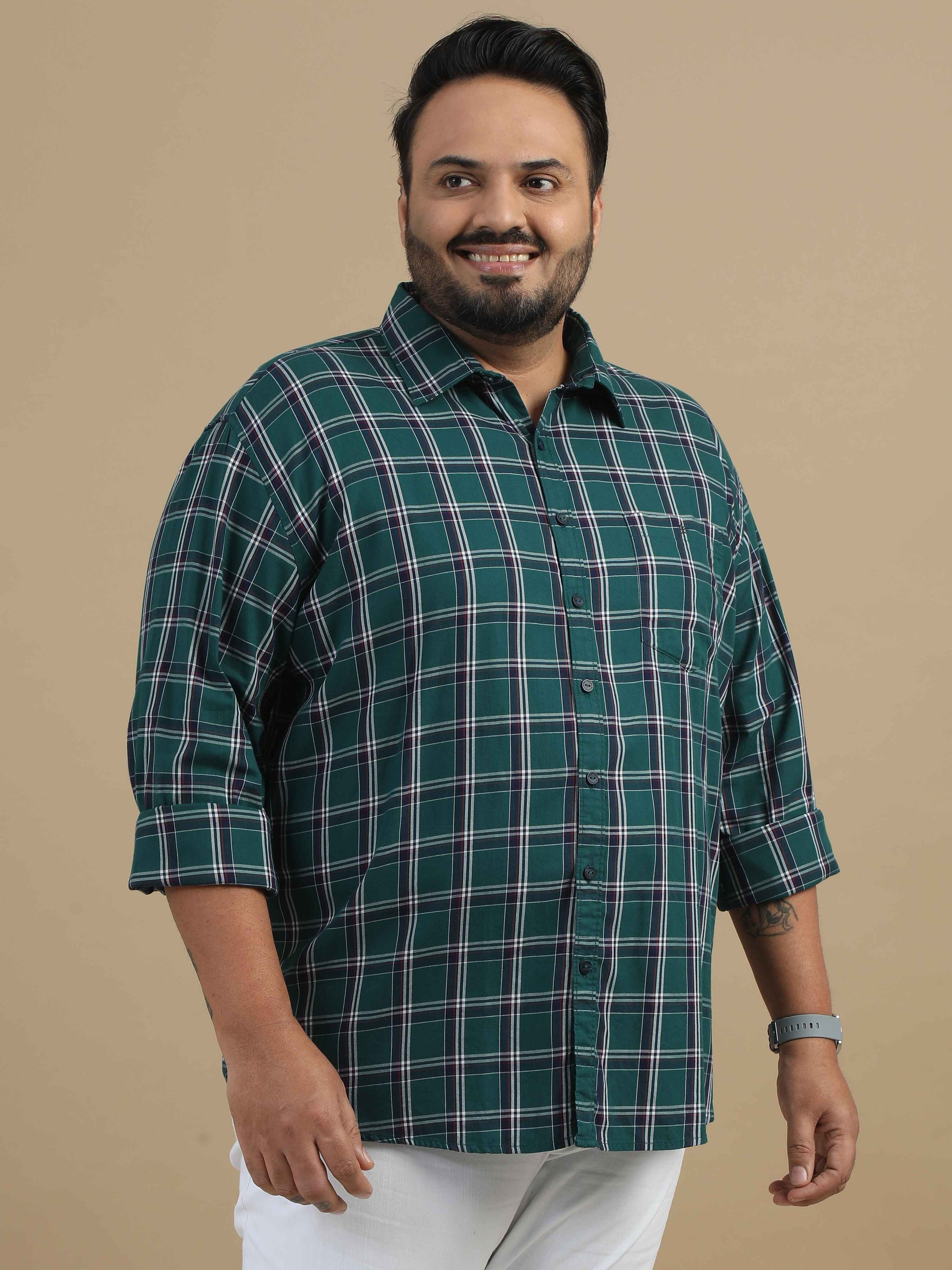 Dark Green Plus Size Shirts for Men