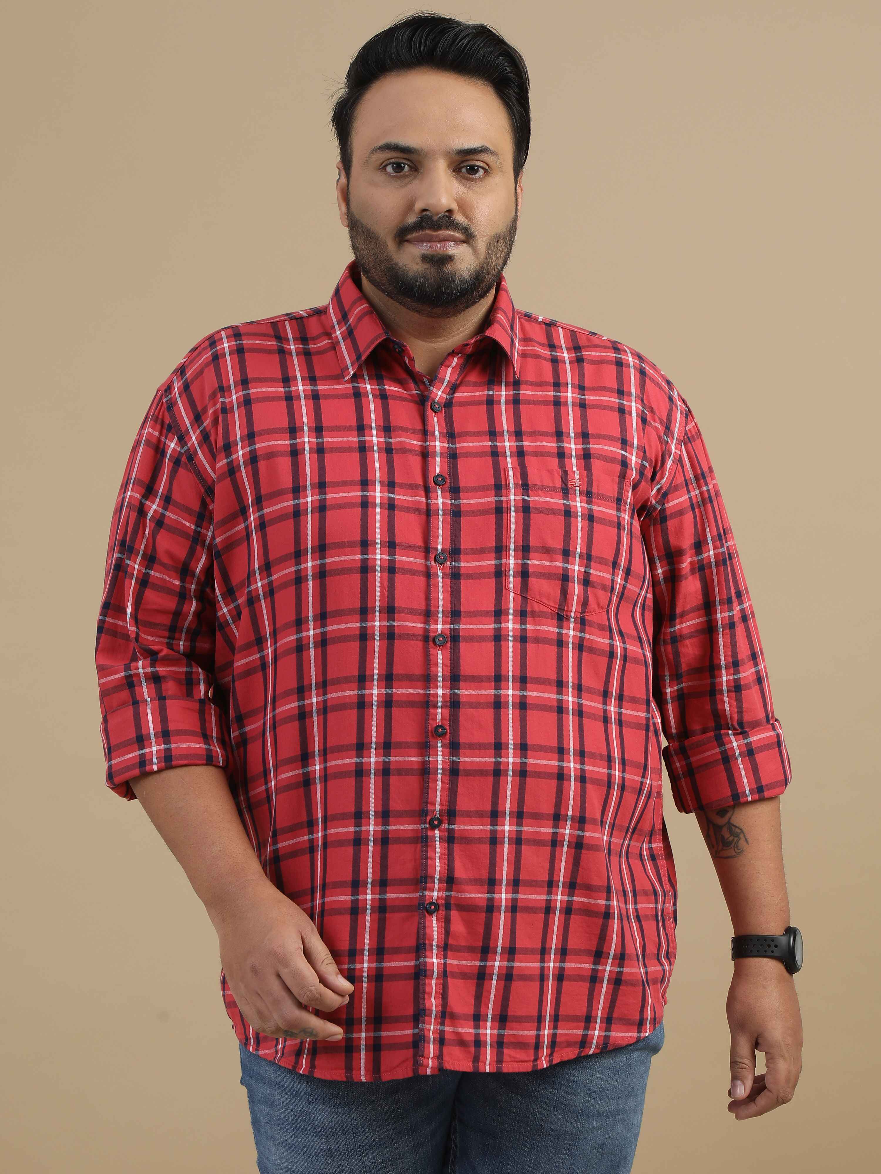 Shop Mens Plus Size Red and Black Check Shirt Online India