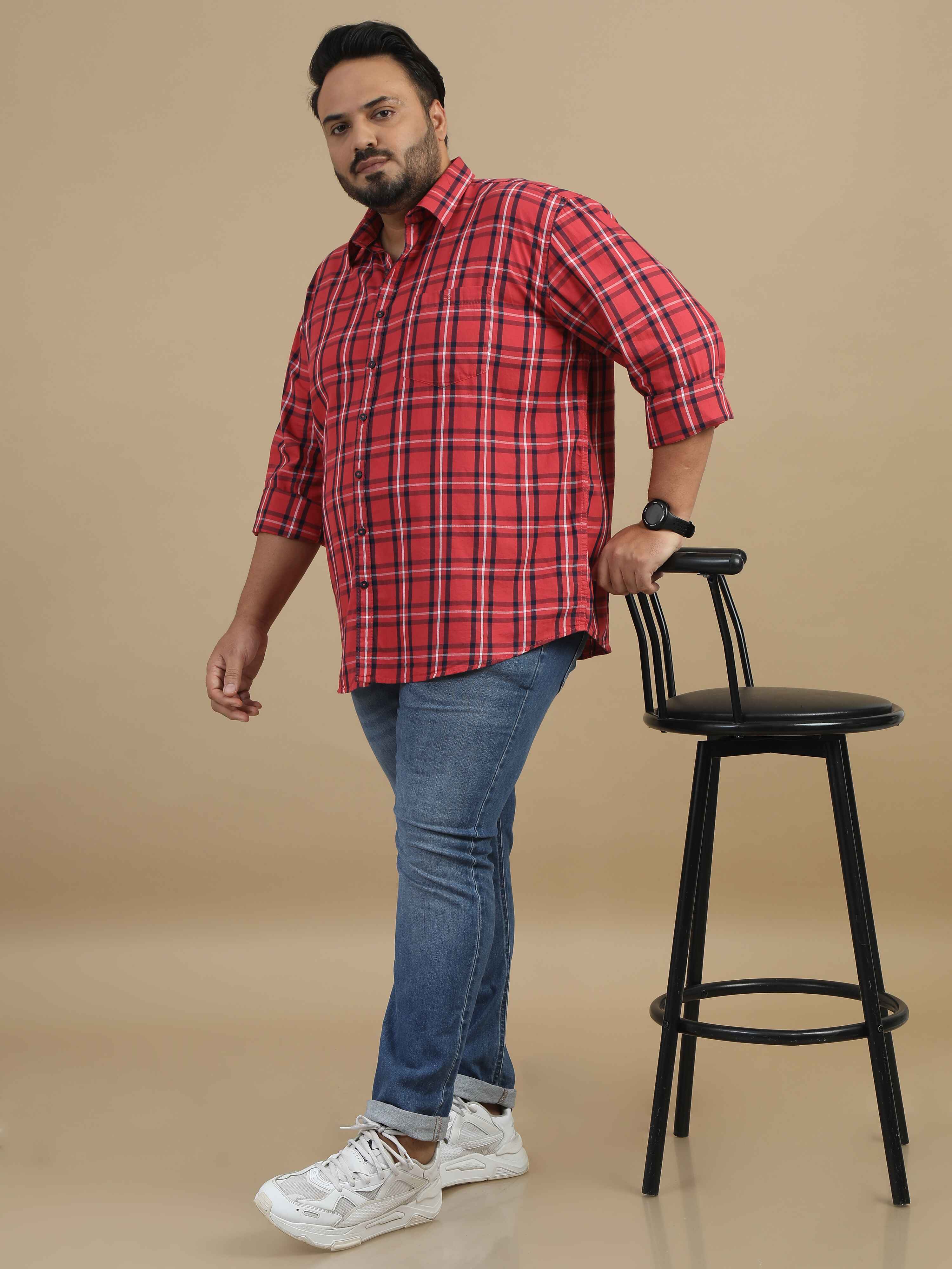 Shop Mens Plus Size Red and Black Check Shirt Online India