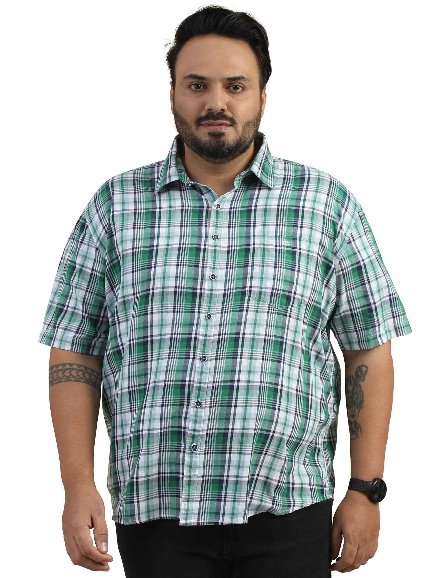 5XL Green and White Check Shirt for Men