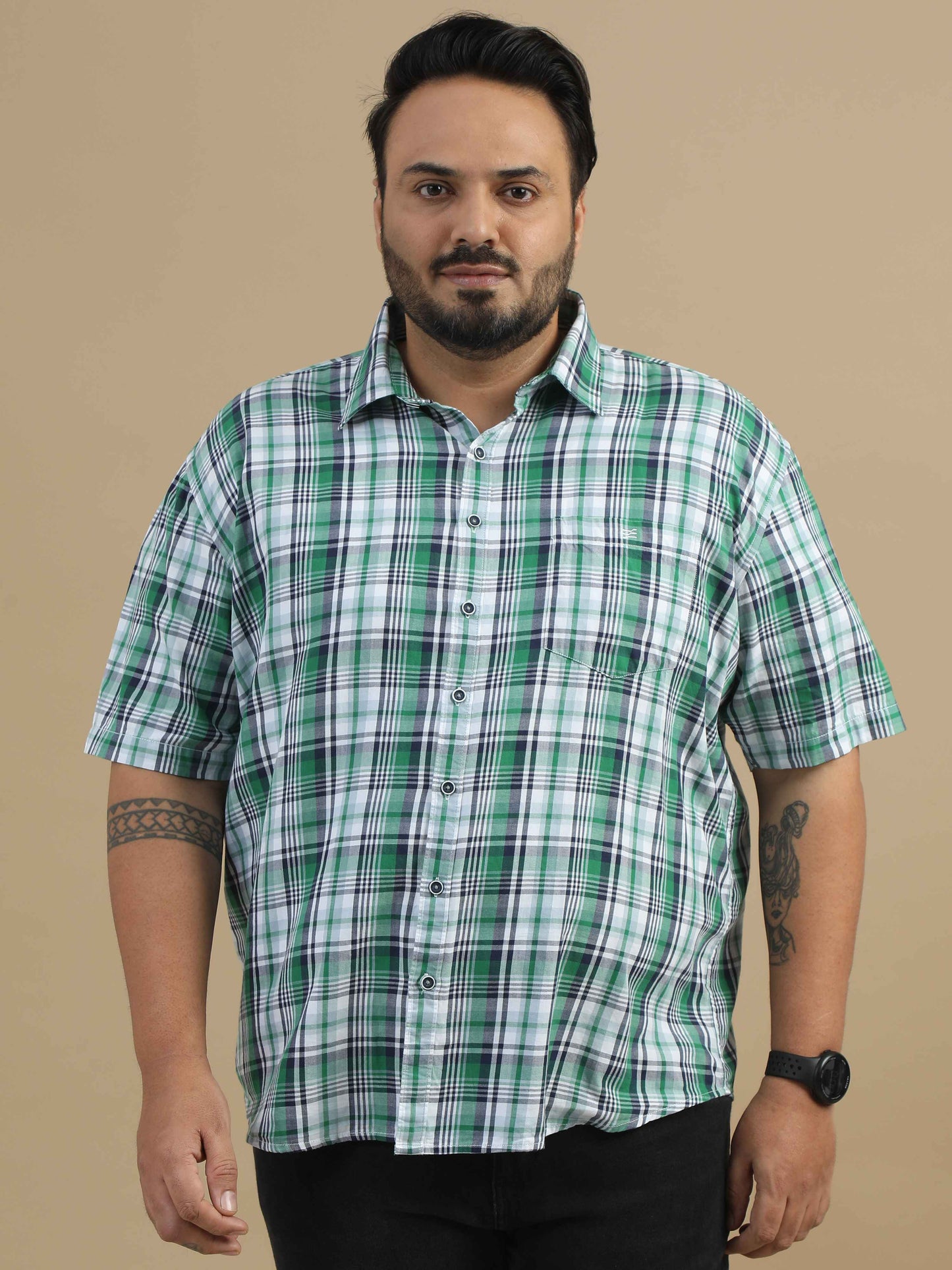 5XL Green and White Check Shirt for Men