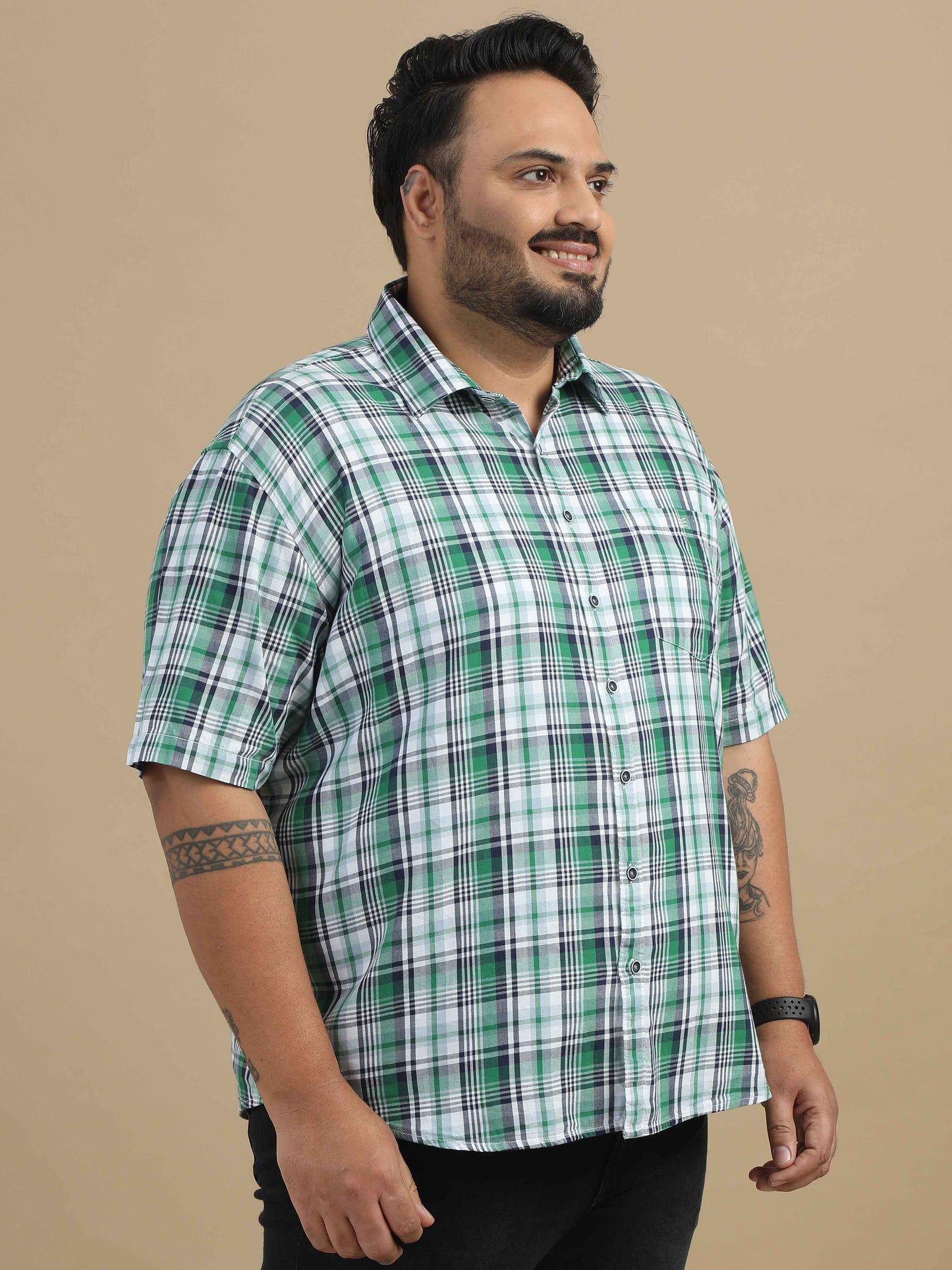 5XL Green and White Check Shirt for Men