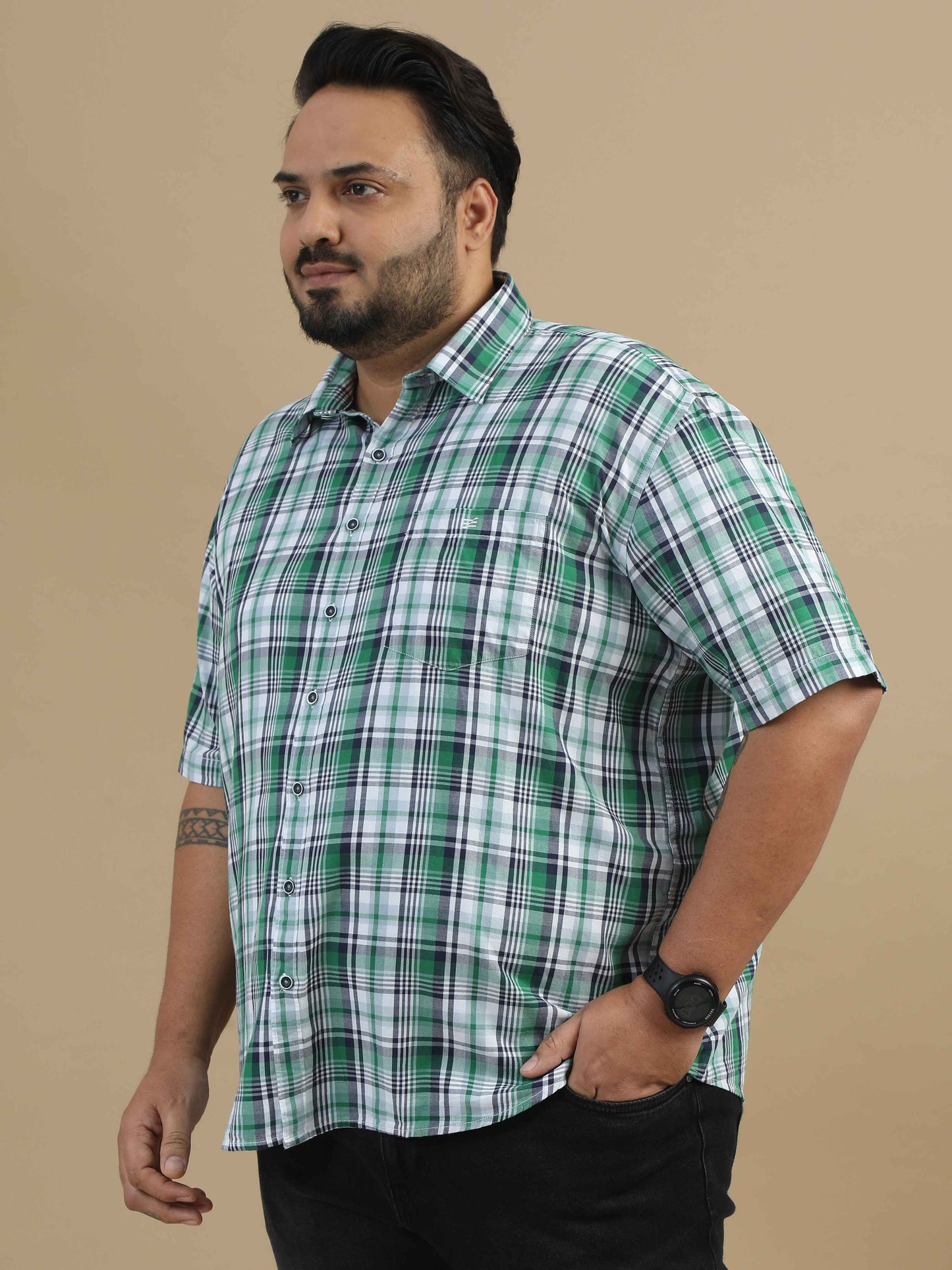 5XL Green and White Check Shirt for Men