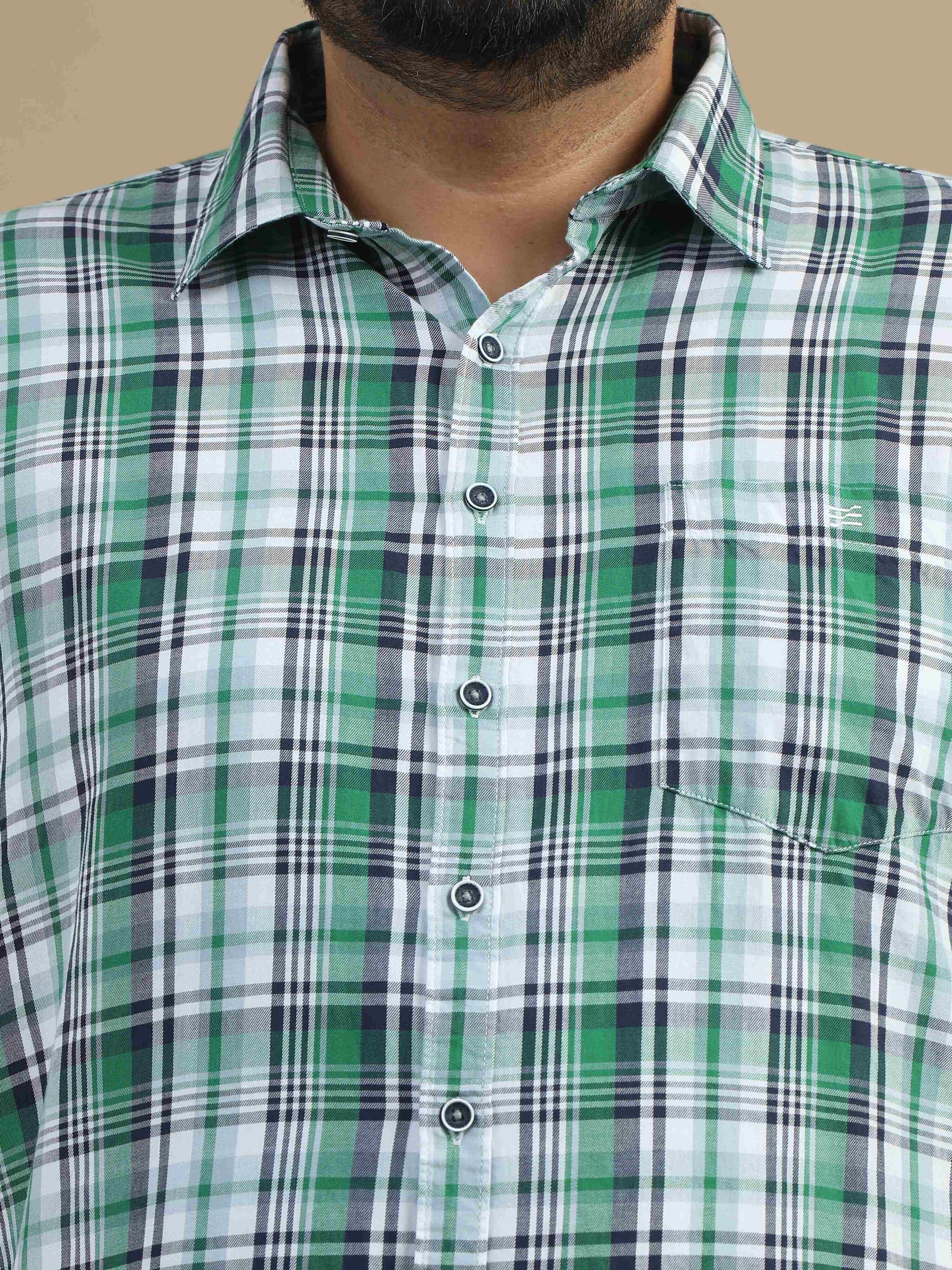 5XL Green and White Check Shirt for Men