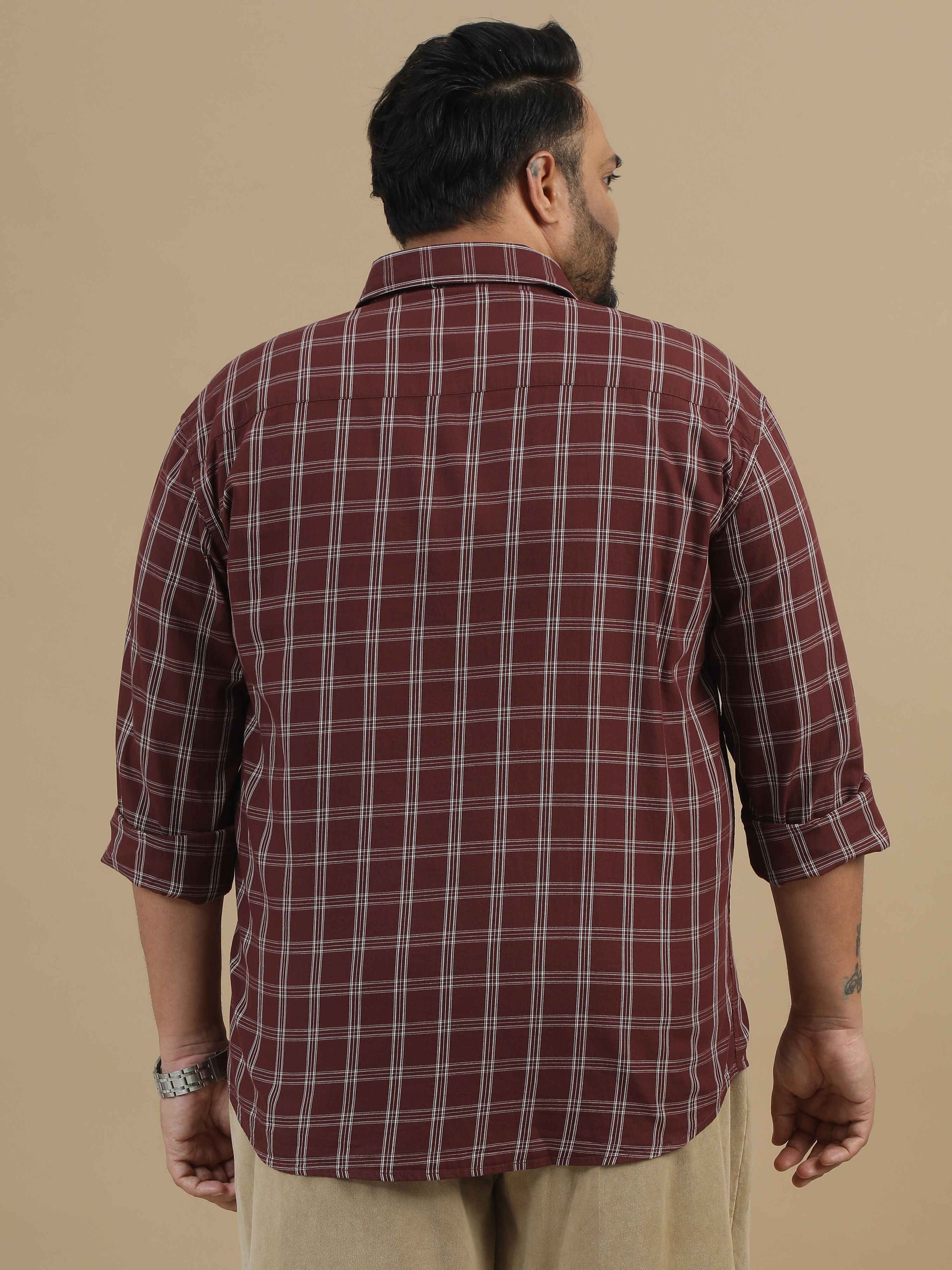 Plus Size Men's Brown Check Shirt 