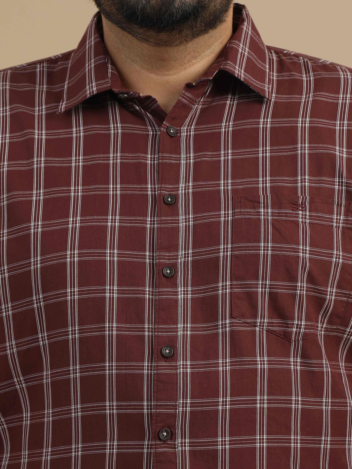 Plus Size Men's Brown Check Shirt 