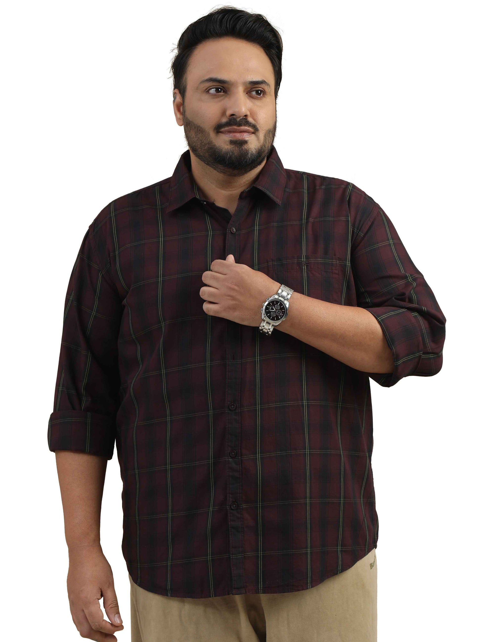 Plus Size Maroon and Black Check Shirt 