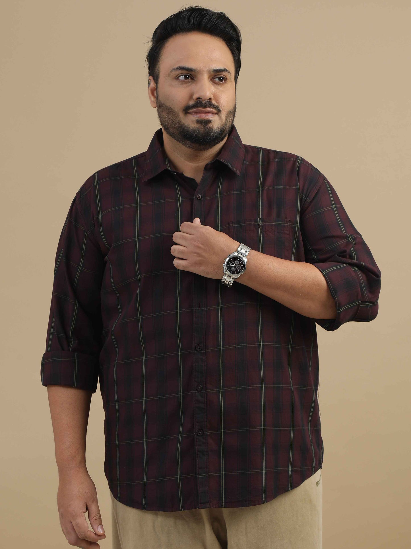 Plus Size Maroon and Black Check Shirt 