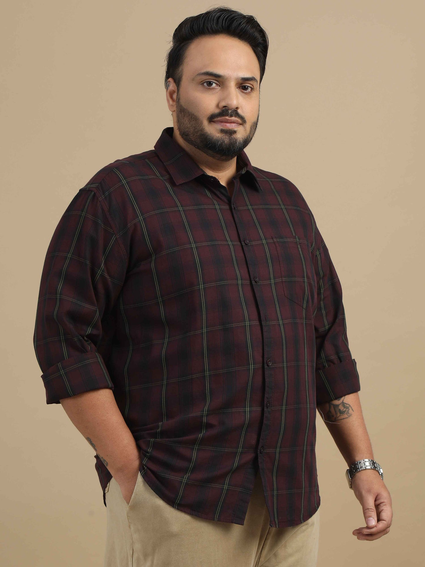 Plus Size Maroon and Black Check Shirt 