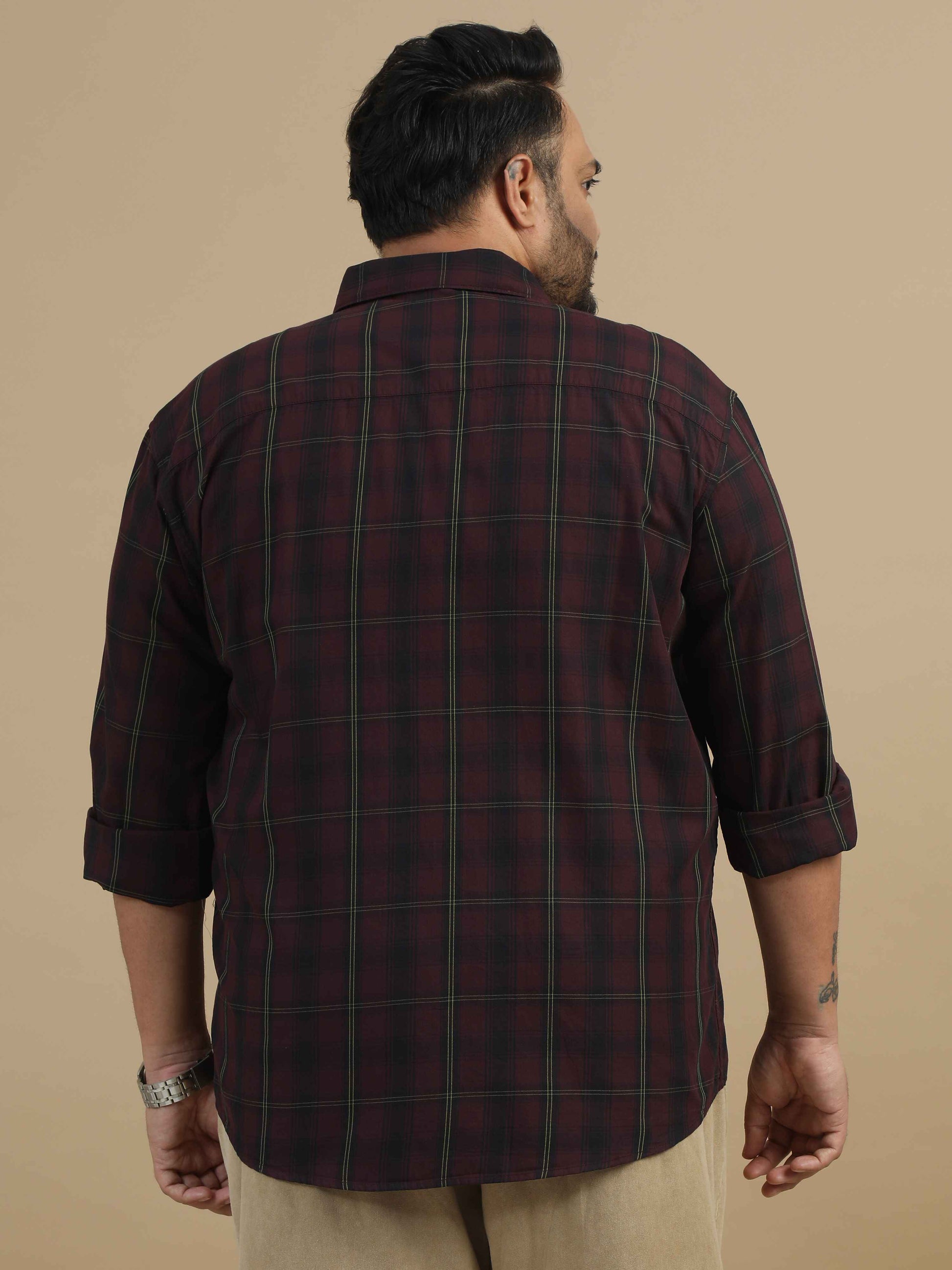 Plus Size Maroon and Black Check Shirt 