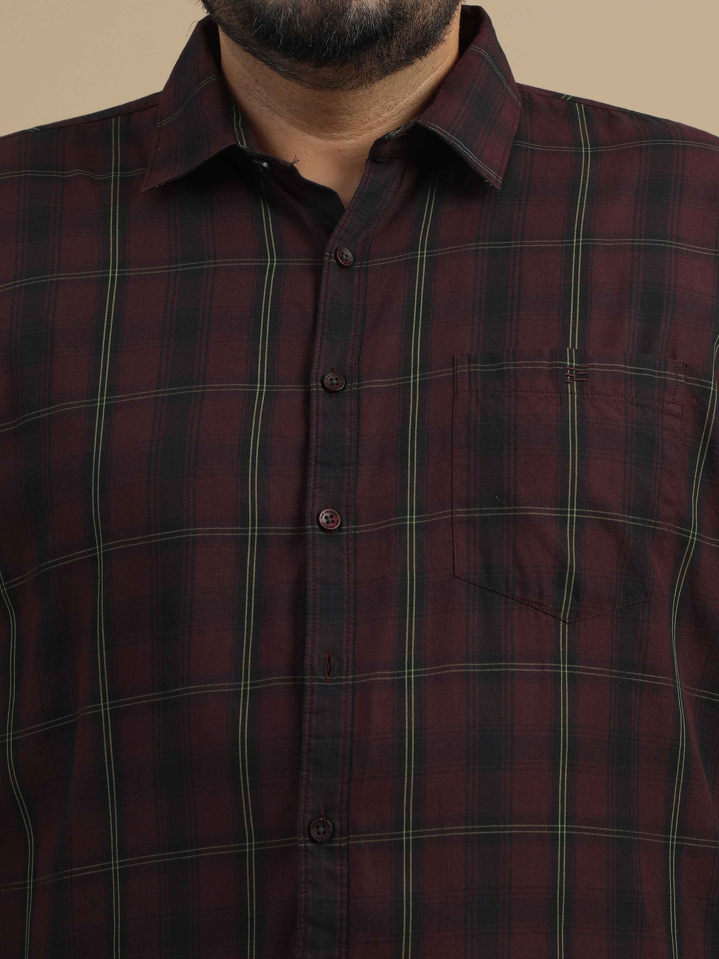 Plus Size Maroon and Black Check Shirt 