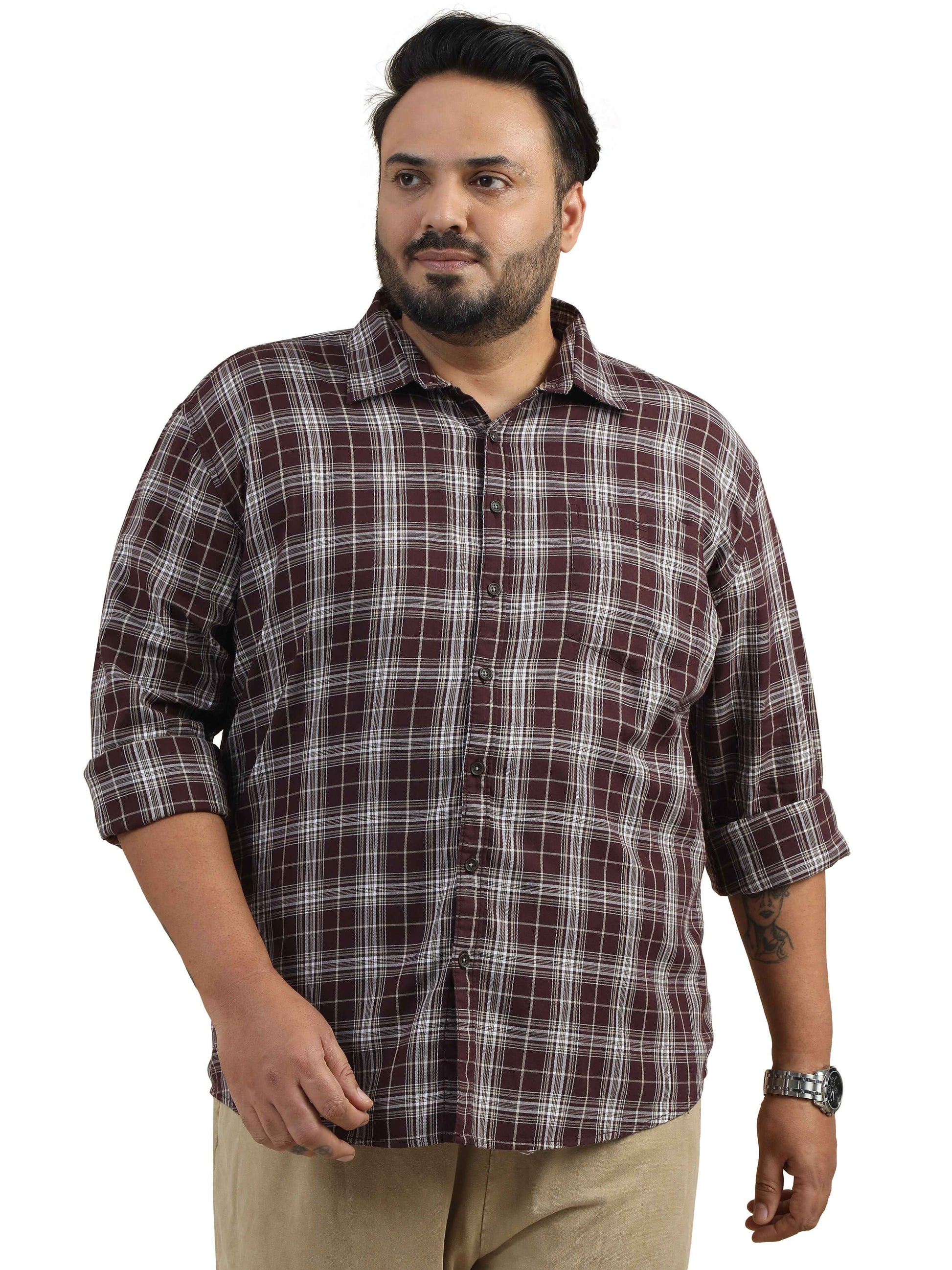 Plus Size Brown Check Shirt 