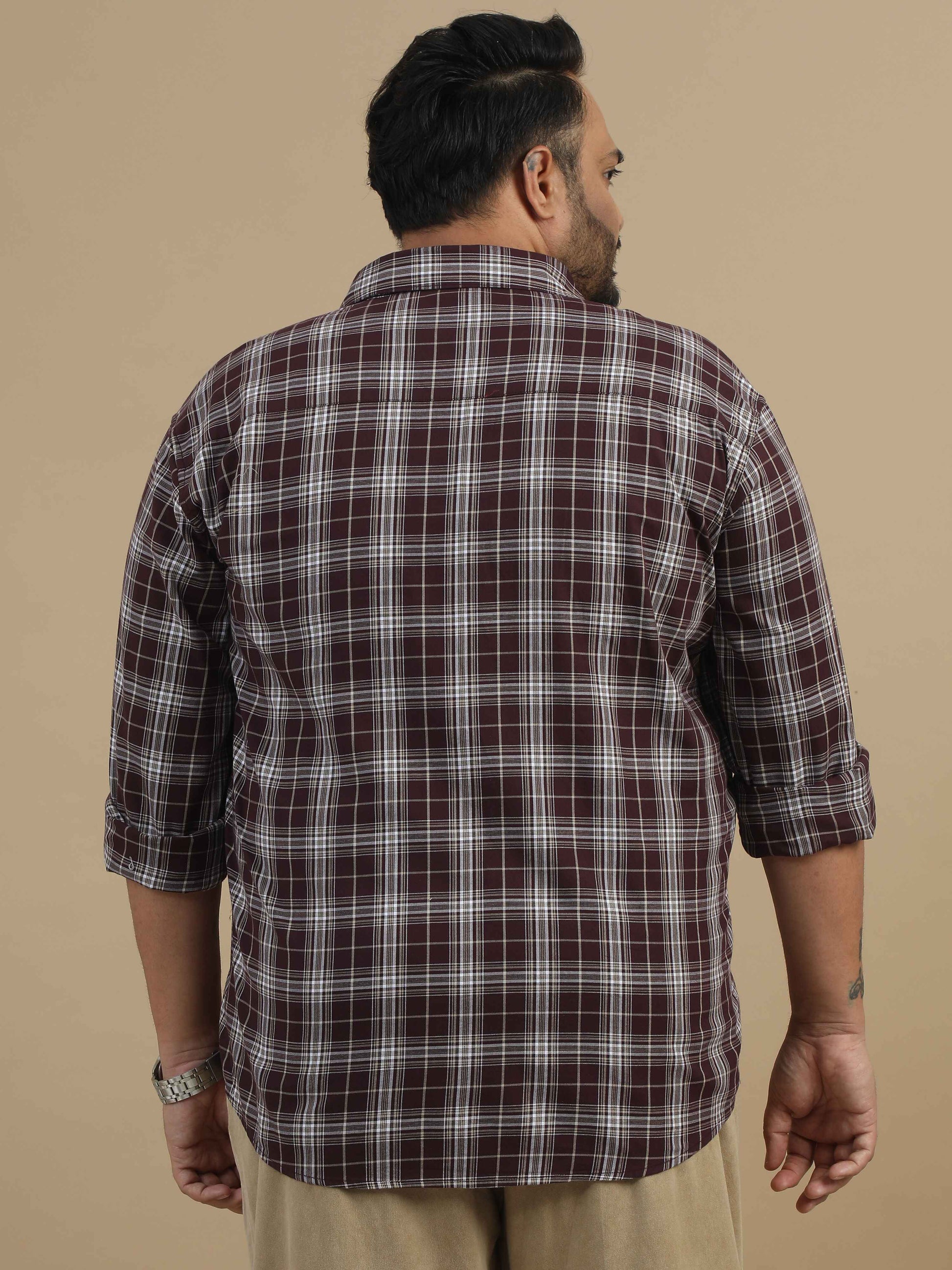 Plus Size Brown Check Shirt 