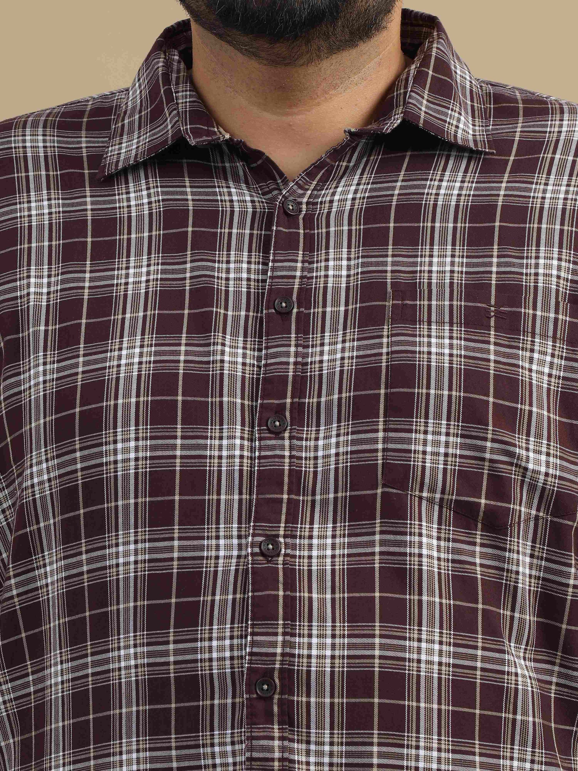 Plus Size Brown Check Shirt 