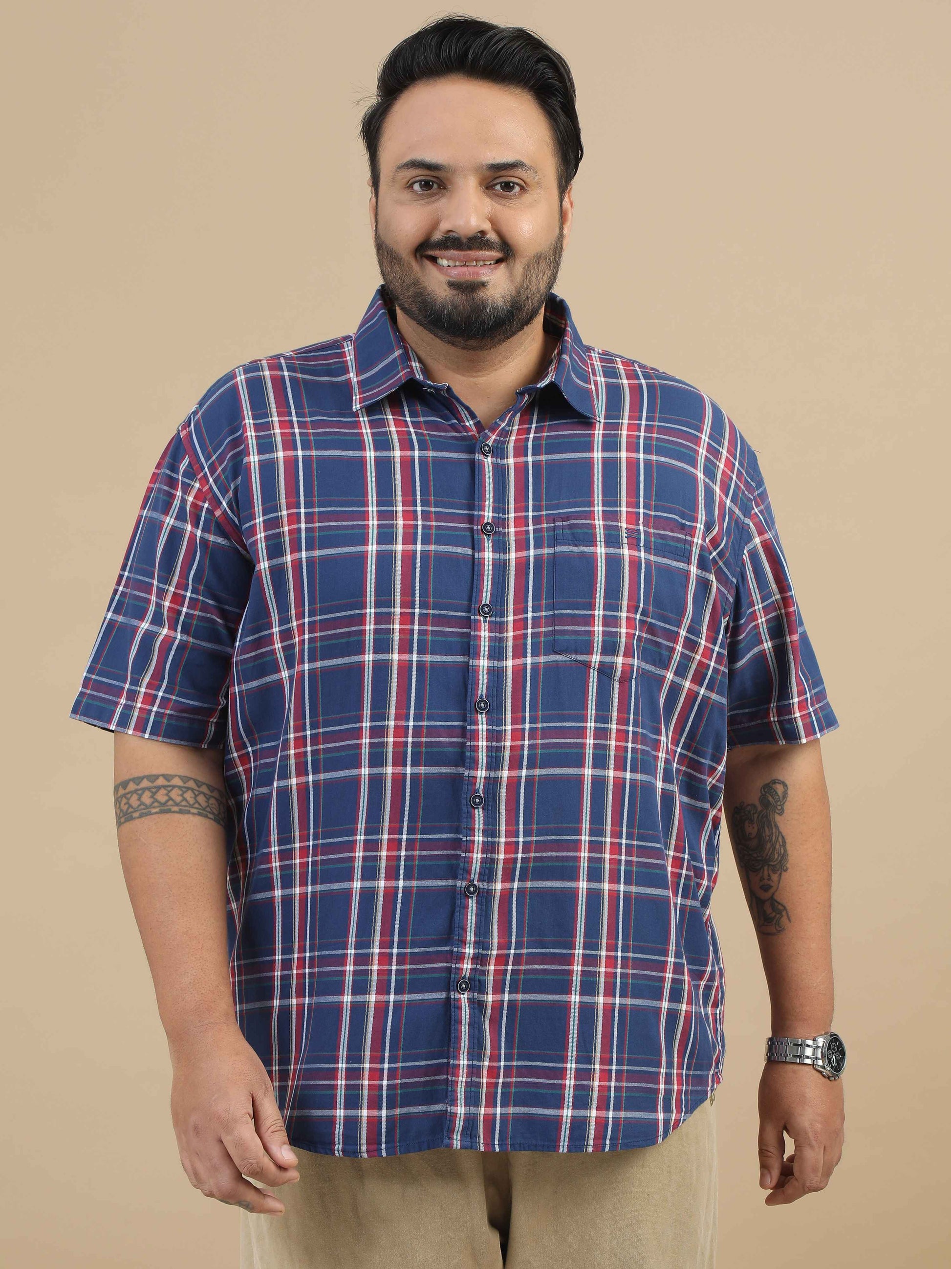  Plus Size Navy Blue Check Shirt 