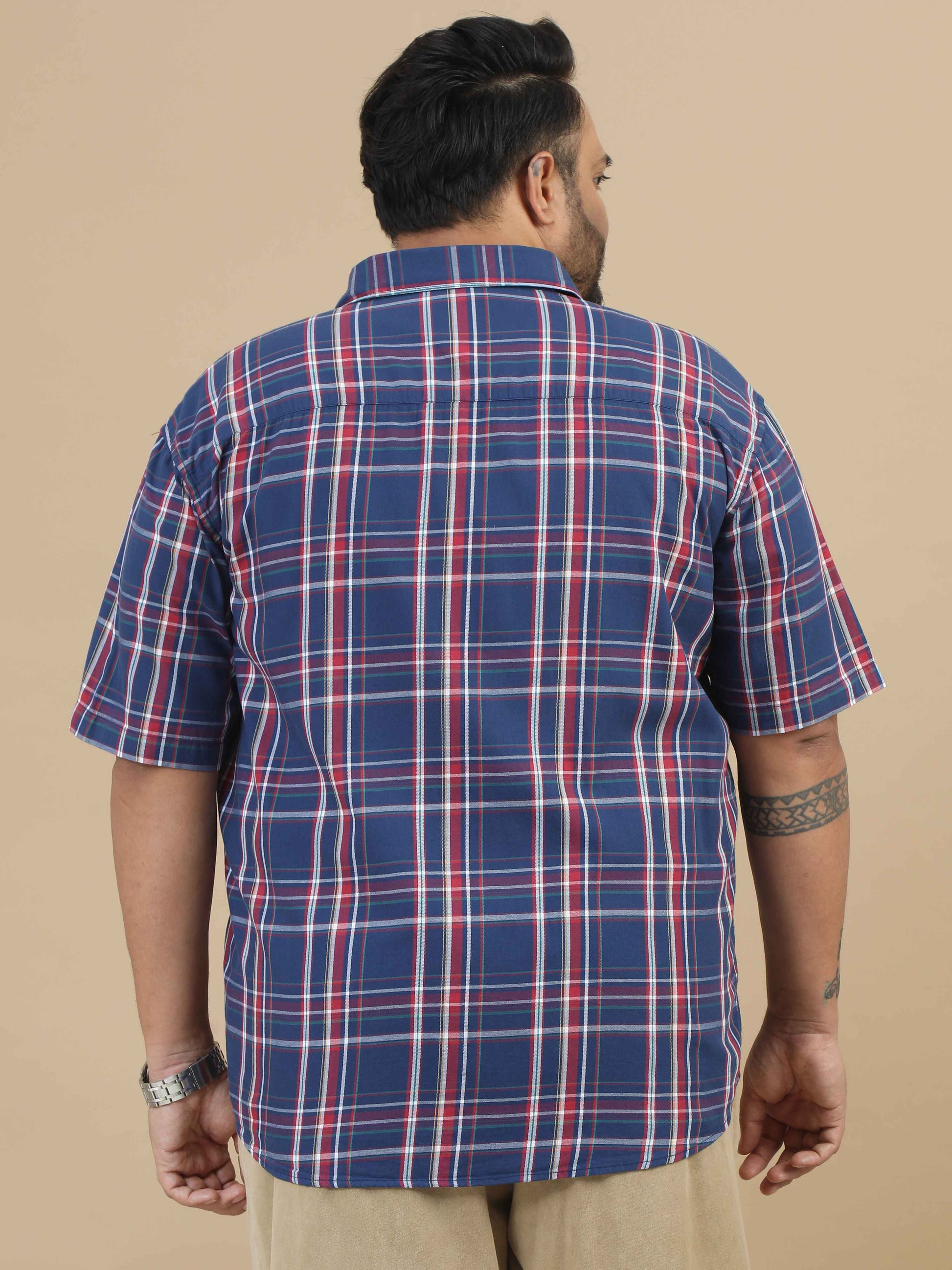  Plus Size Navy Blue Check Shirt 