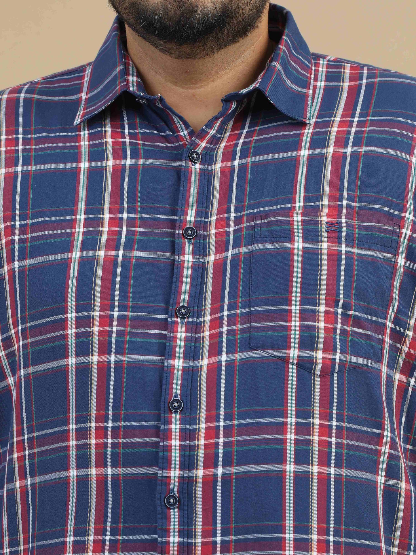  Plus Size Navy Blue Check Shirt 