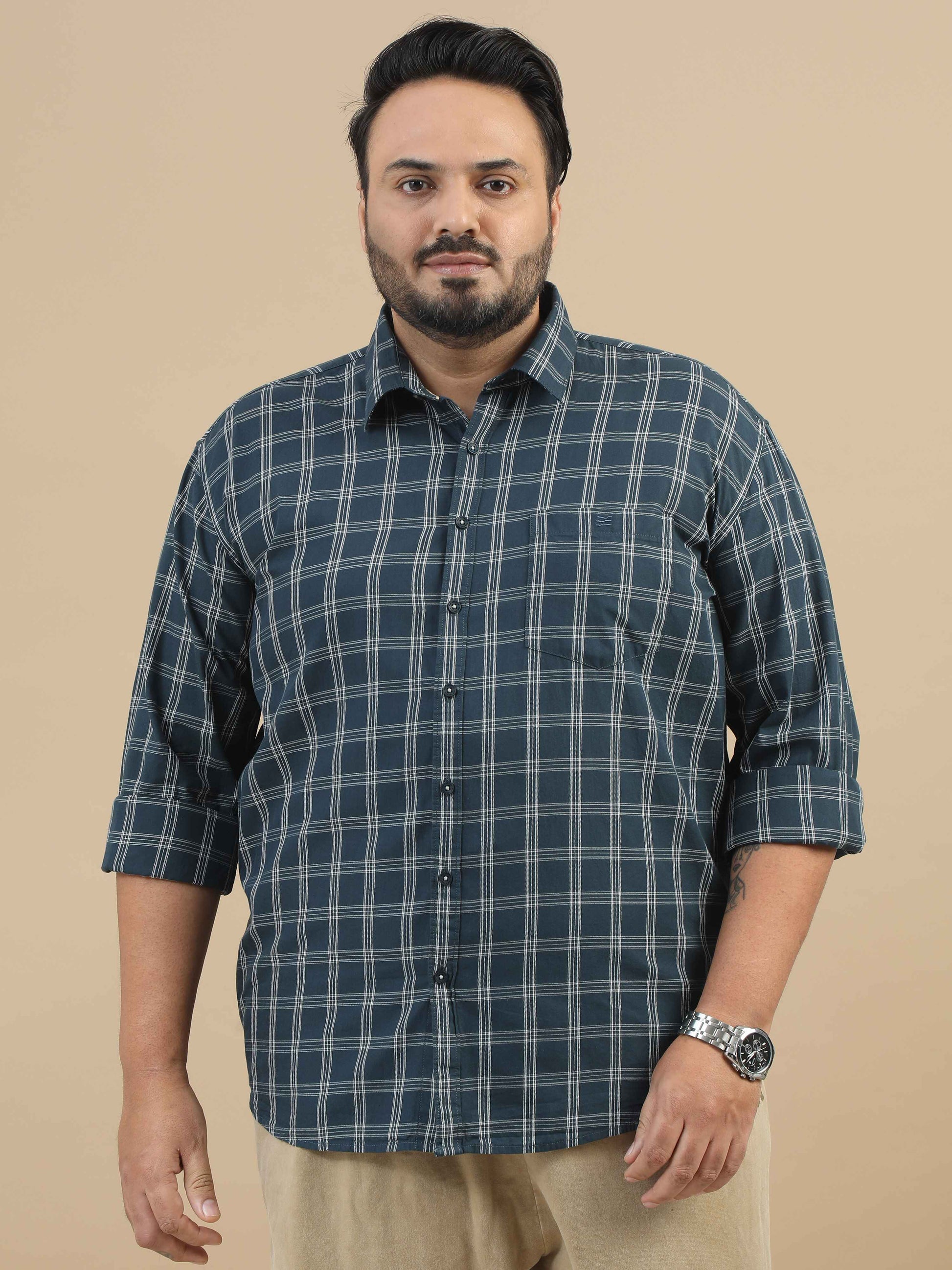 Plus Size Light Green Check Shirt