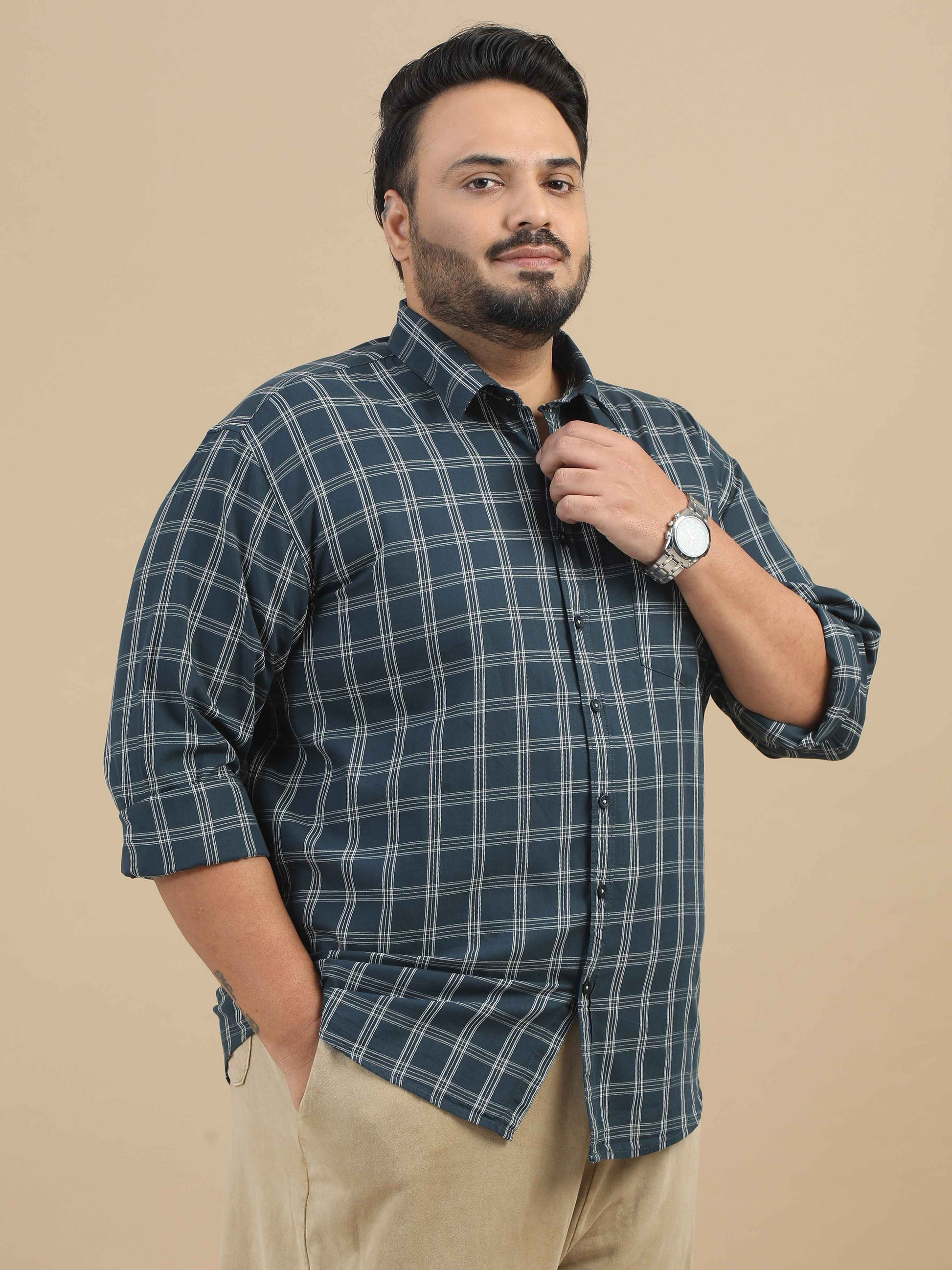 Plus Size Light Green Check Shirt