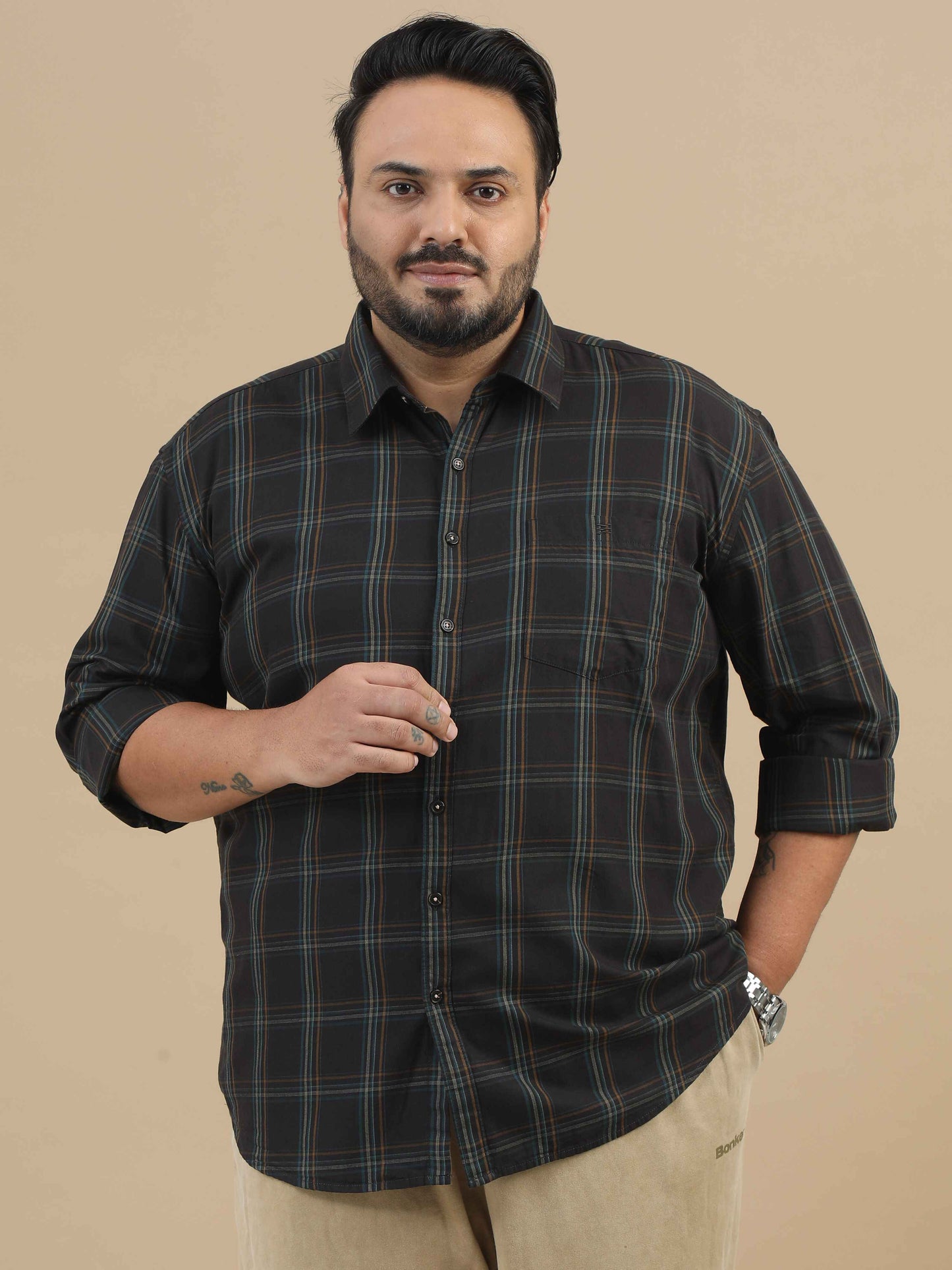 Plus Size Black Check Shirt