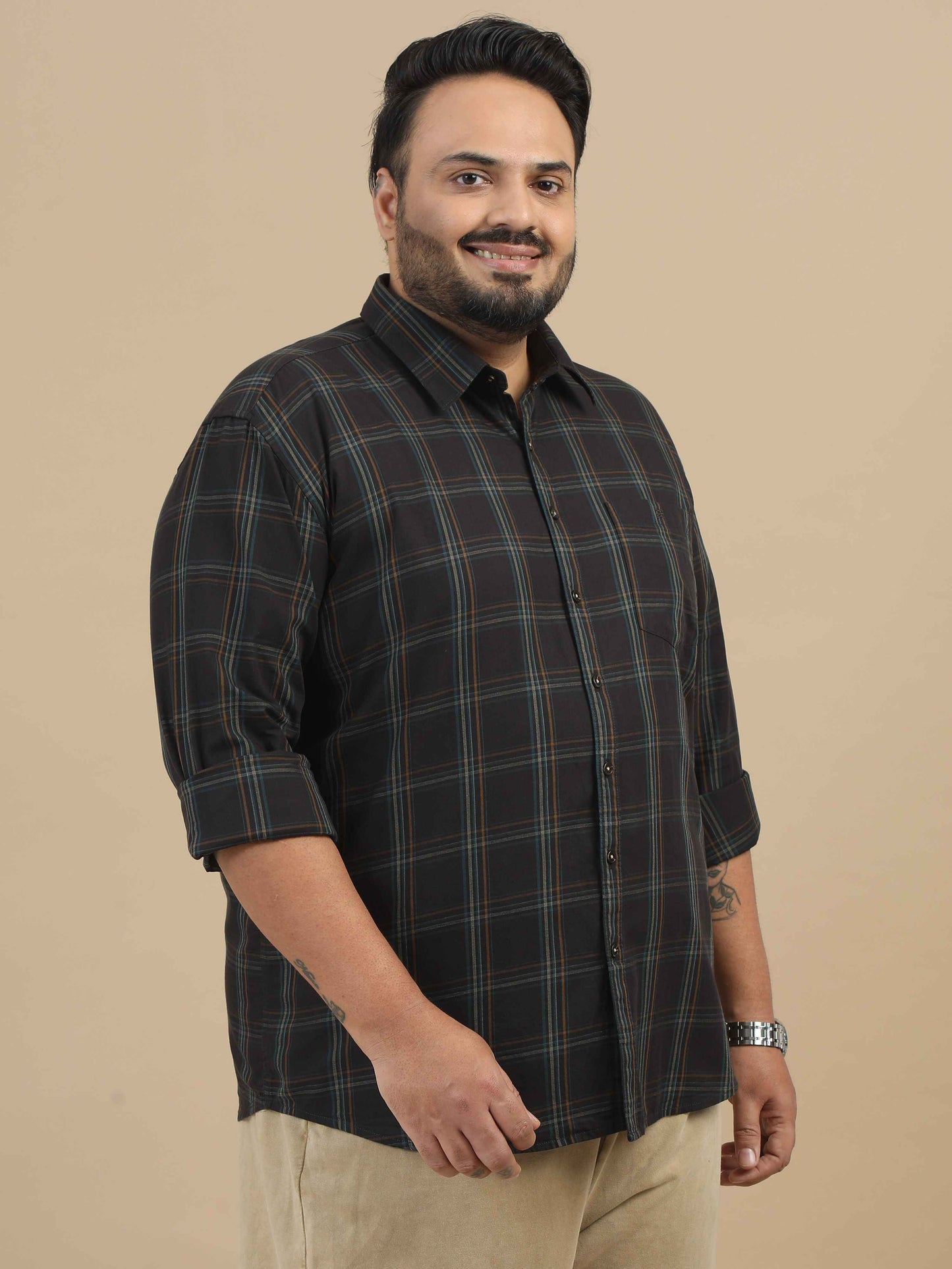 Plus Size Black Check Shirt