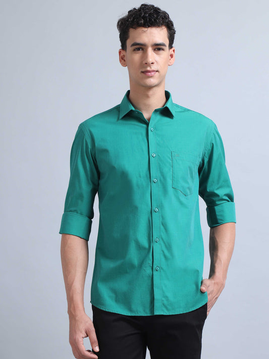 full sleeve turquoise green shirt for men