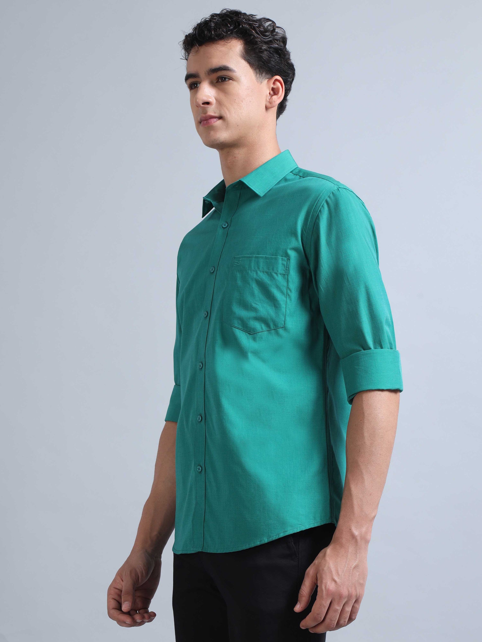 full sleeve turquoise green shirt for men