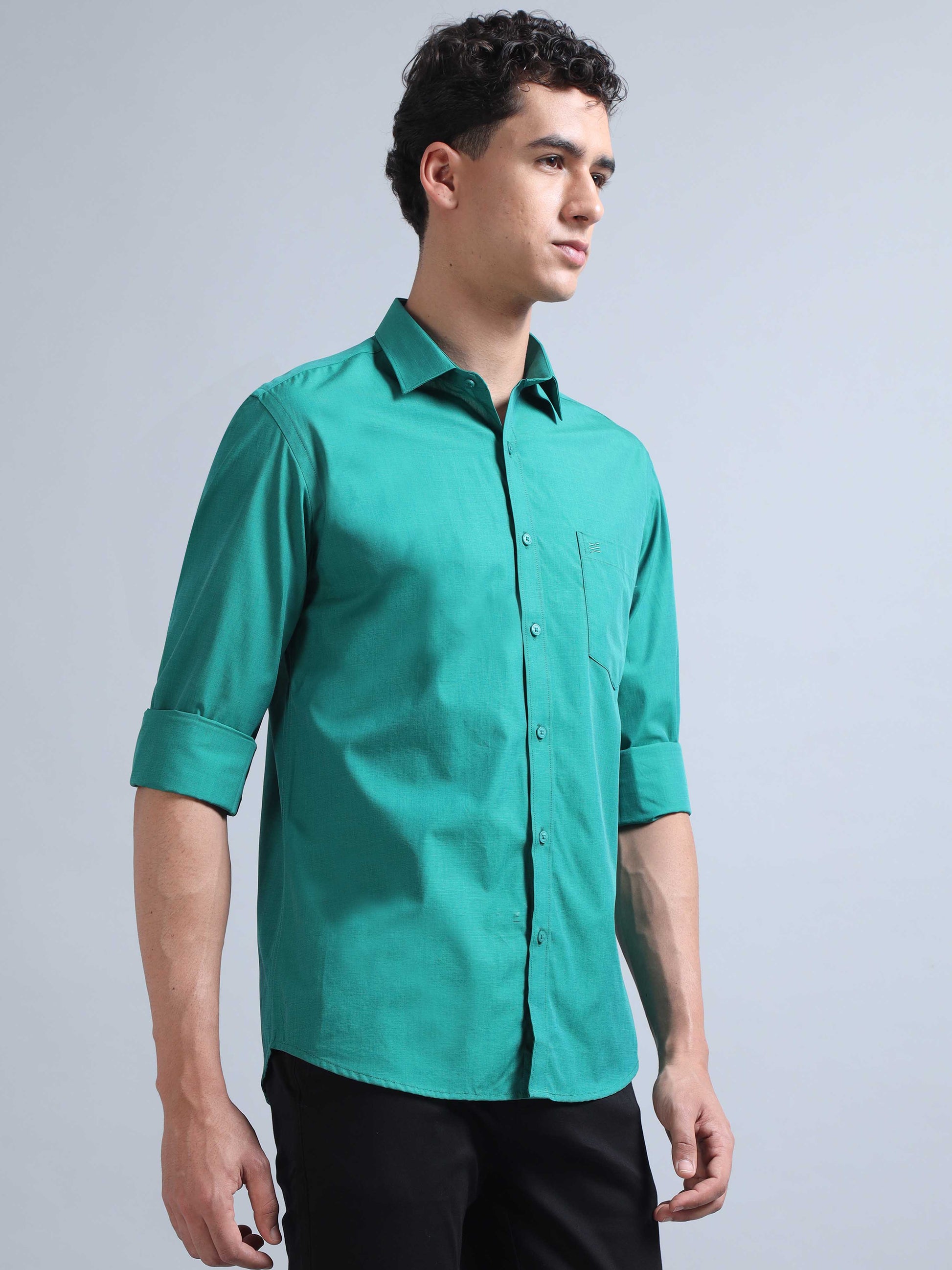 full sleeve turquoise green shirt for men