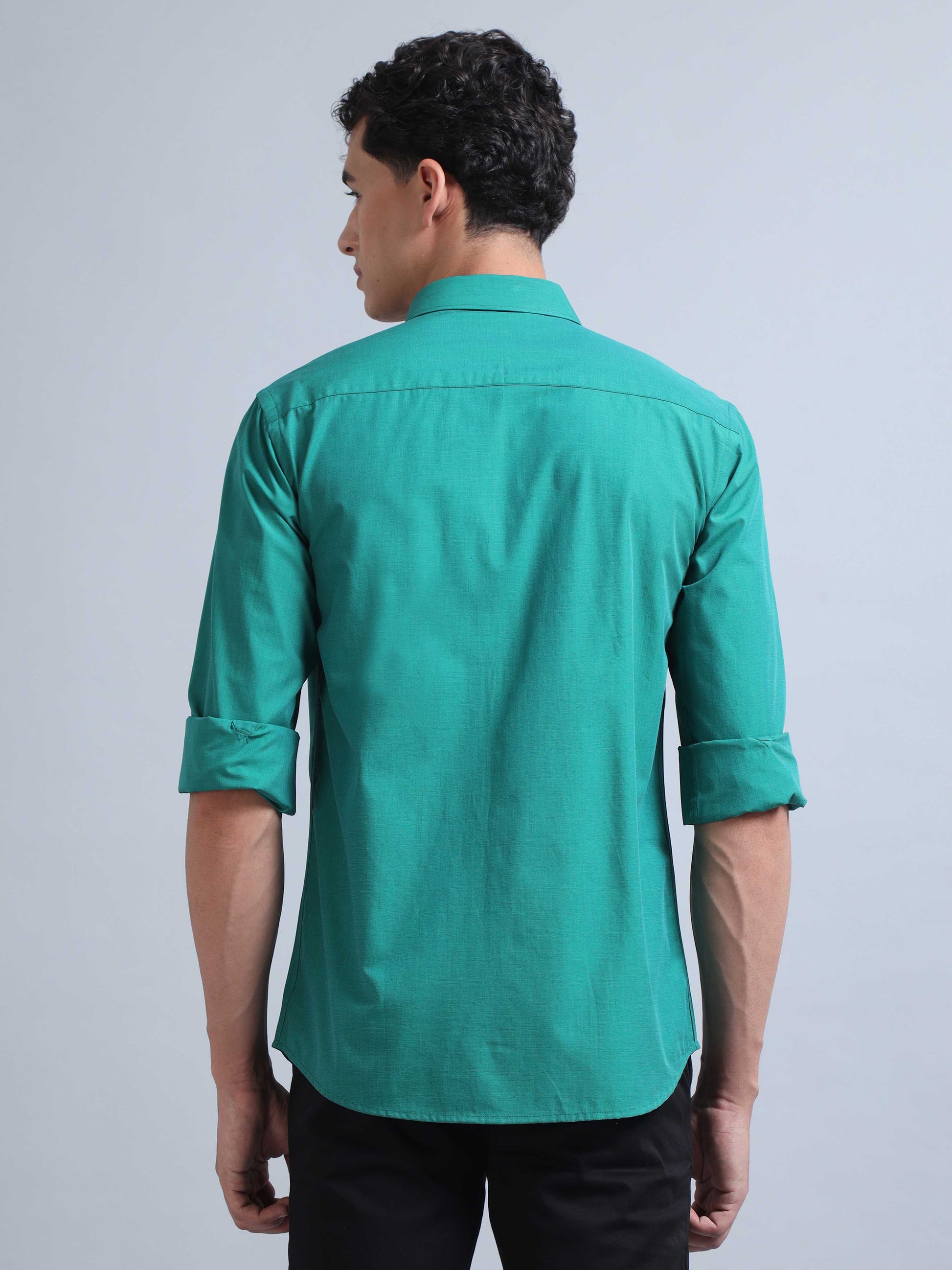 full sleeve turquoise green shirt for men