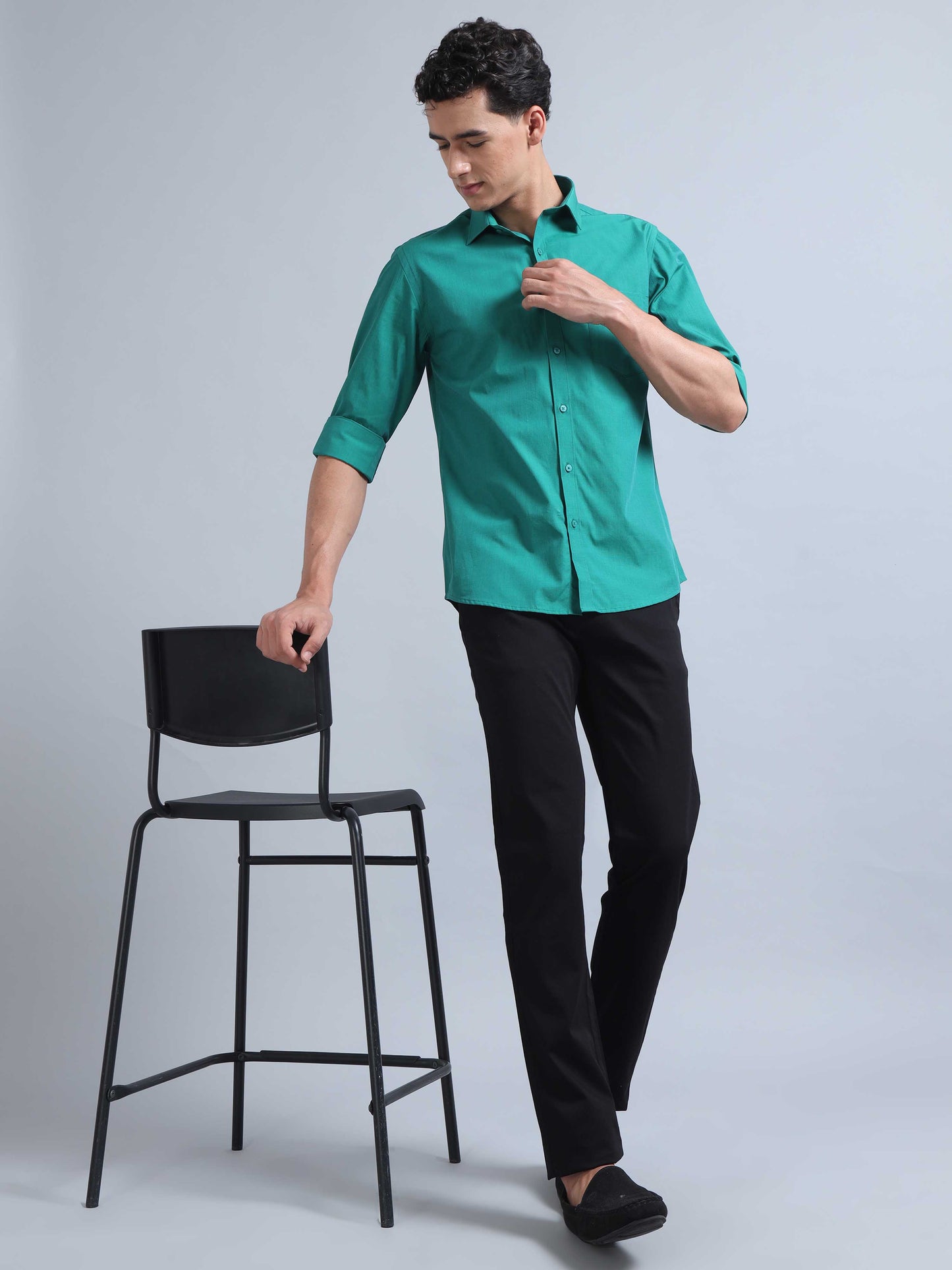 full sleeve turquoise green shirt for men